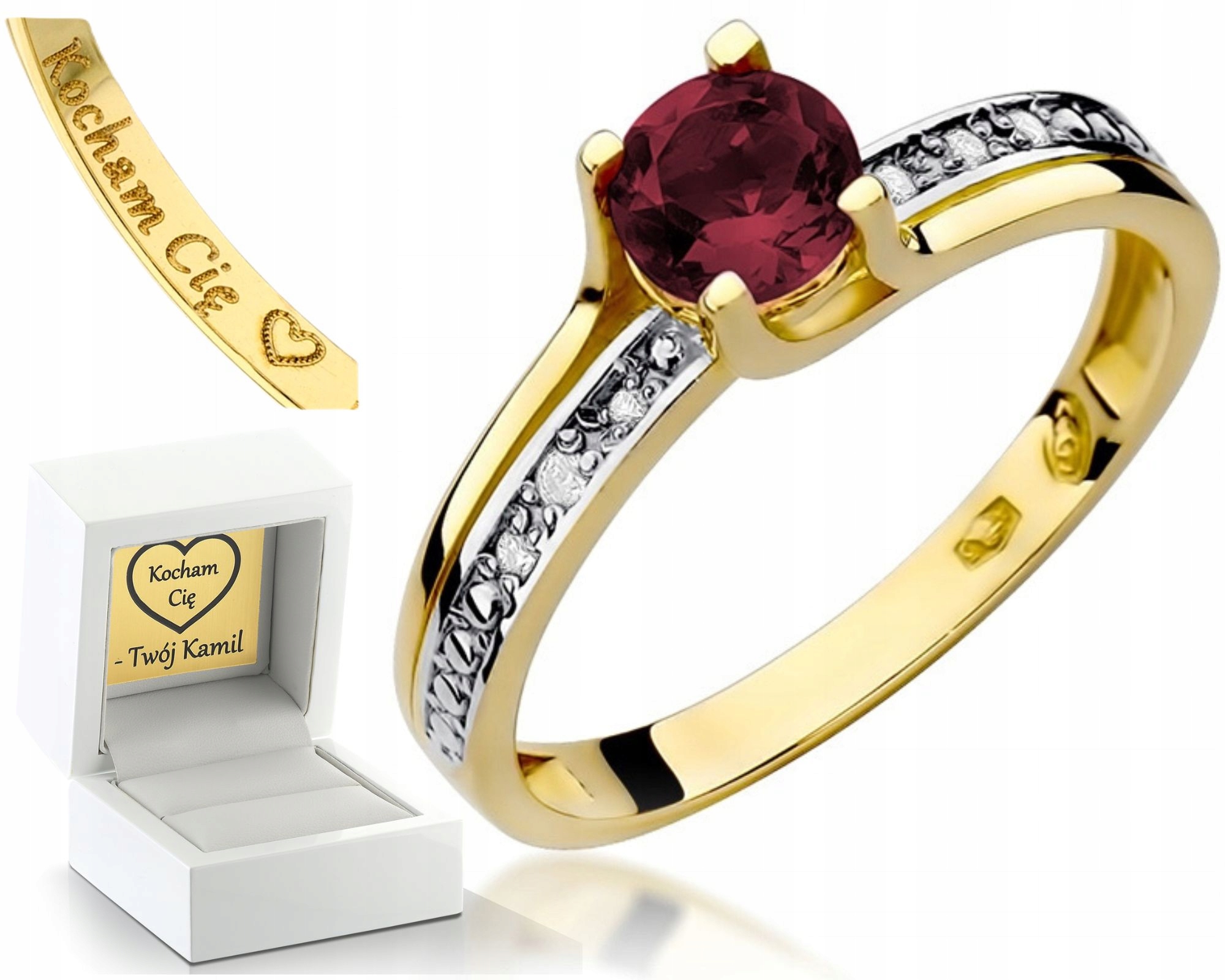 Zlatý Prstýnek S Granátem Briliant Gravírování Bonus