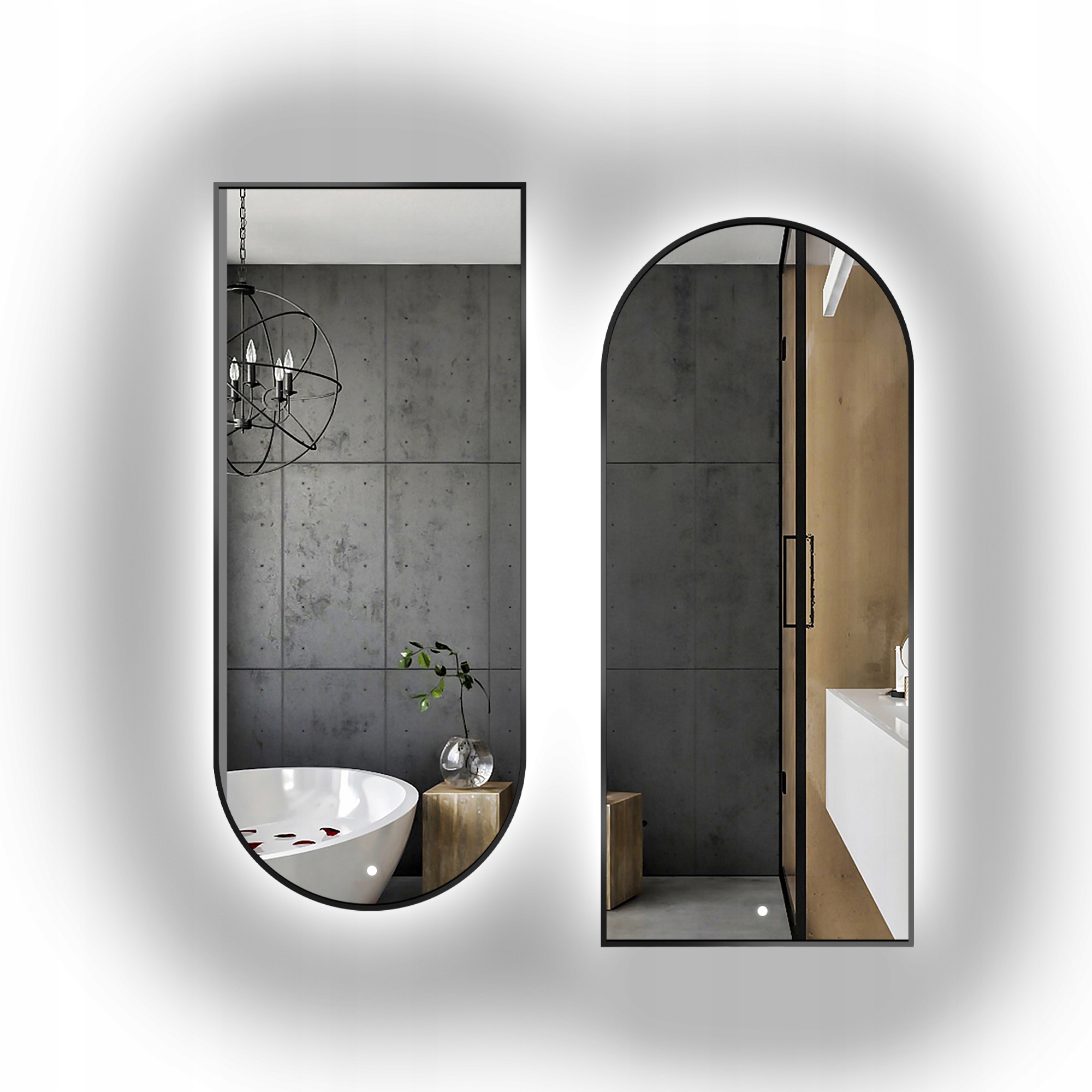 Sada dvou polooválných zrcadel Domi Led v rámu Mdf Slim 70 x 140 cm