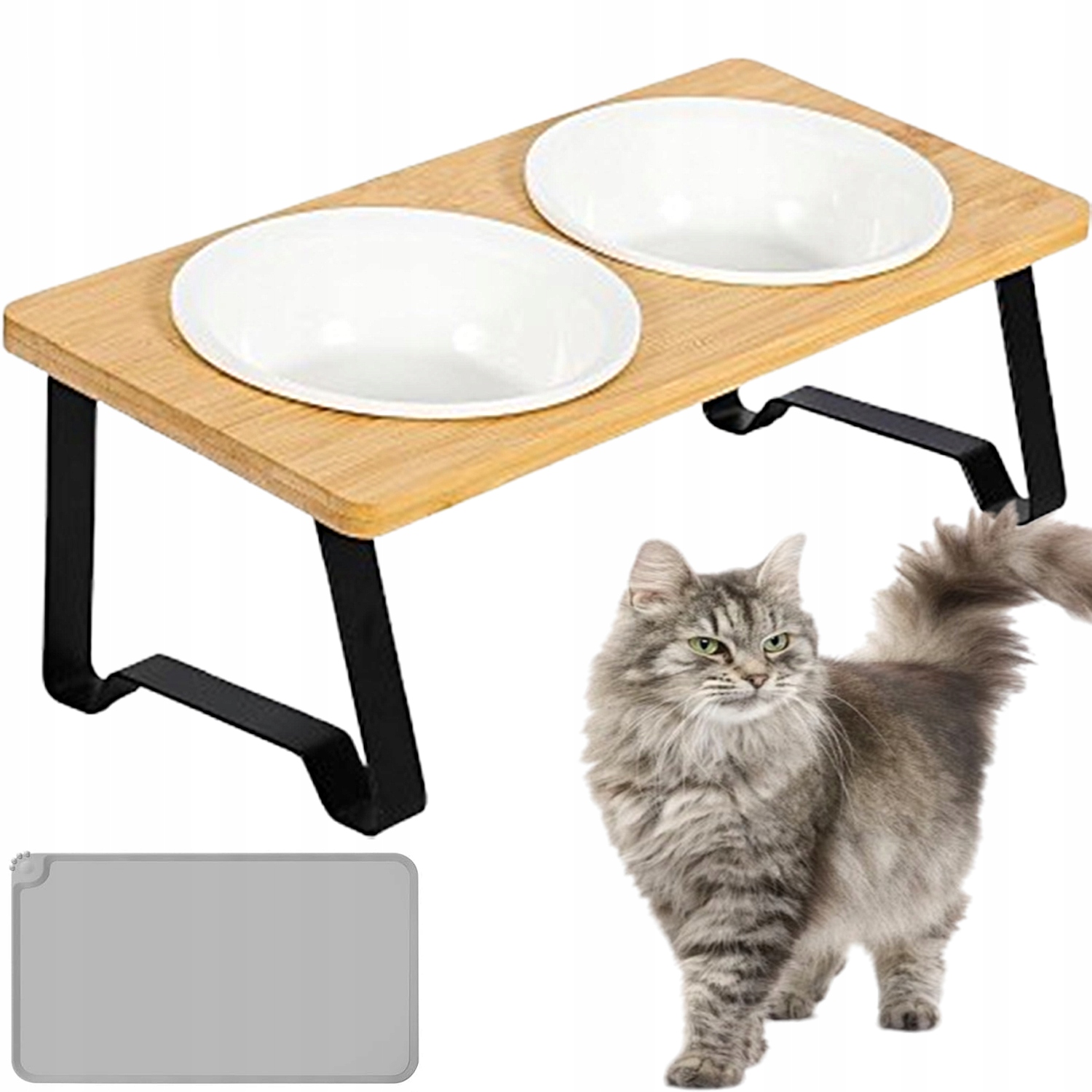 Levně Misky Pro Kočky A Psy Stojan S Keramickými Miskami 15° Úhel Pro Zdraví