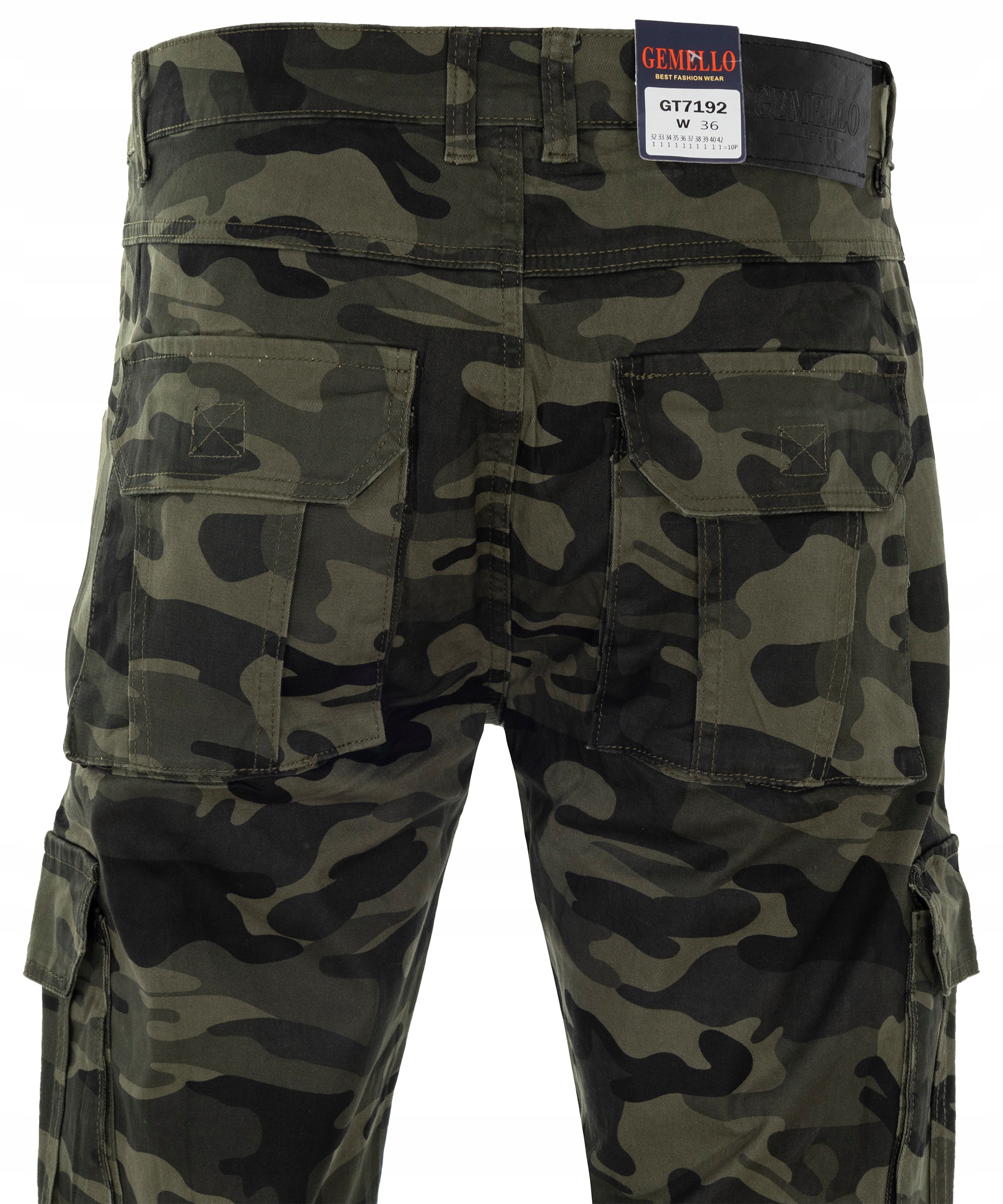 Spodnie bojówki męskie Zielone Moro Casualowe Kieszenie Pas 90-92 cm W34