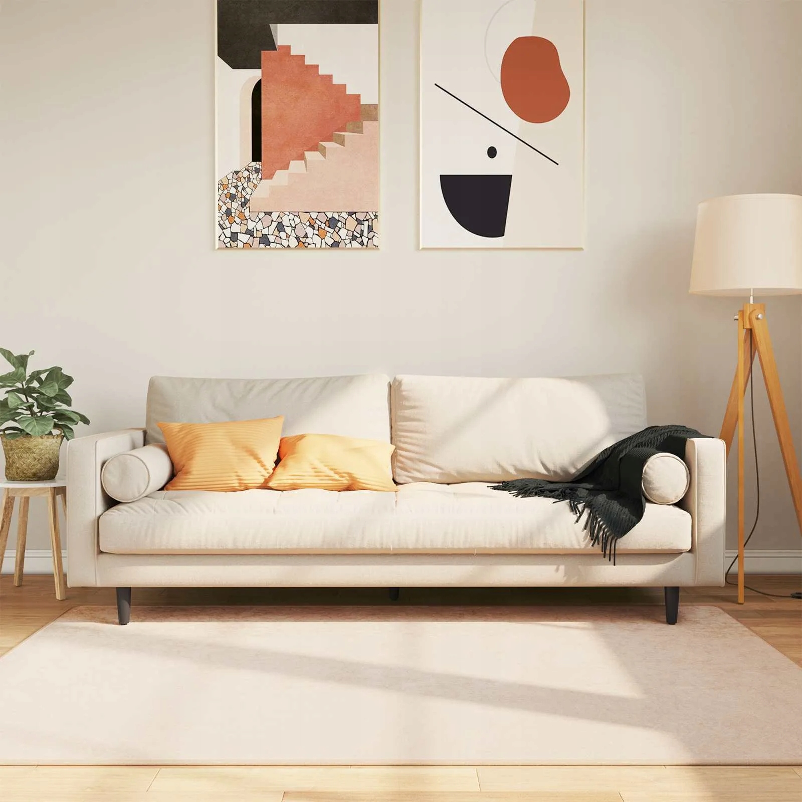 vidaXL Koberec Potisk Krémová 170 x 120 cm Polyester a Pvc