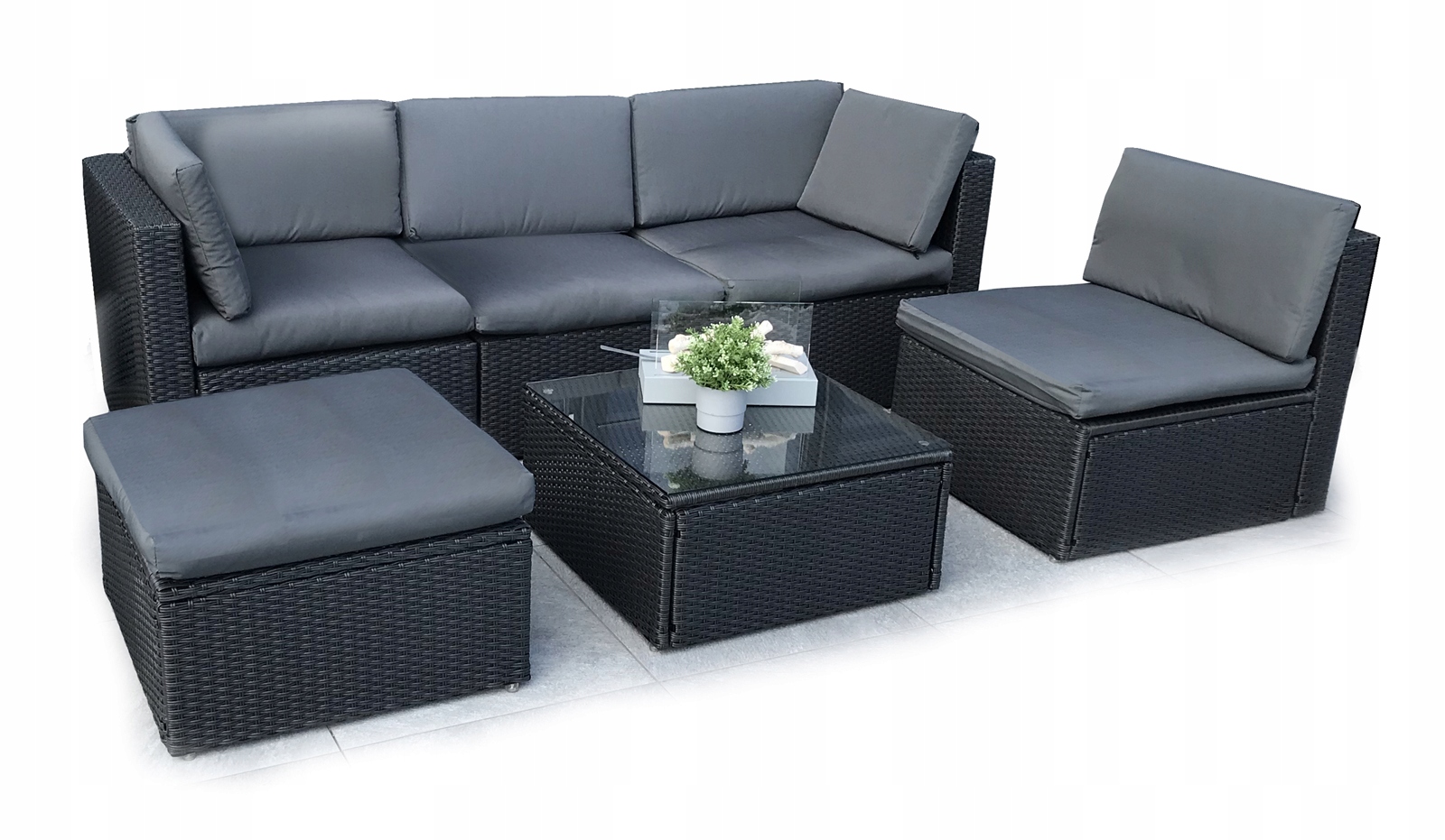 КОМПЛЕКТ ИЗ РОТАНГА ДИВАН-КРОВАТЬ, ЖУРНАЛЬНЫЙ СТОЛИК, РАТАН НА 5 ЧЕЛОВЕК ГРАФИТ