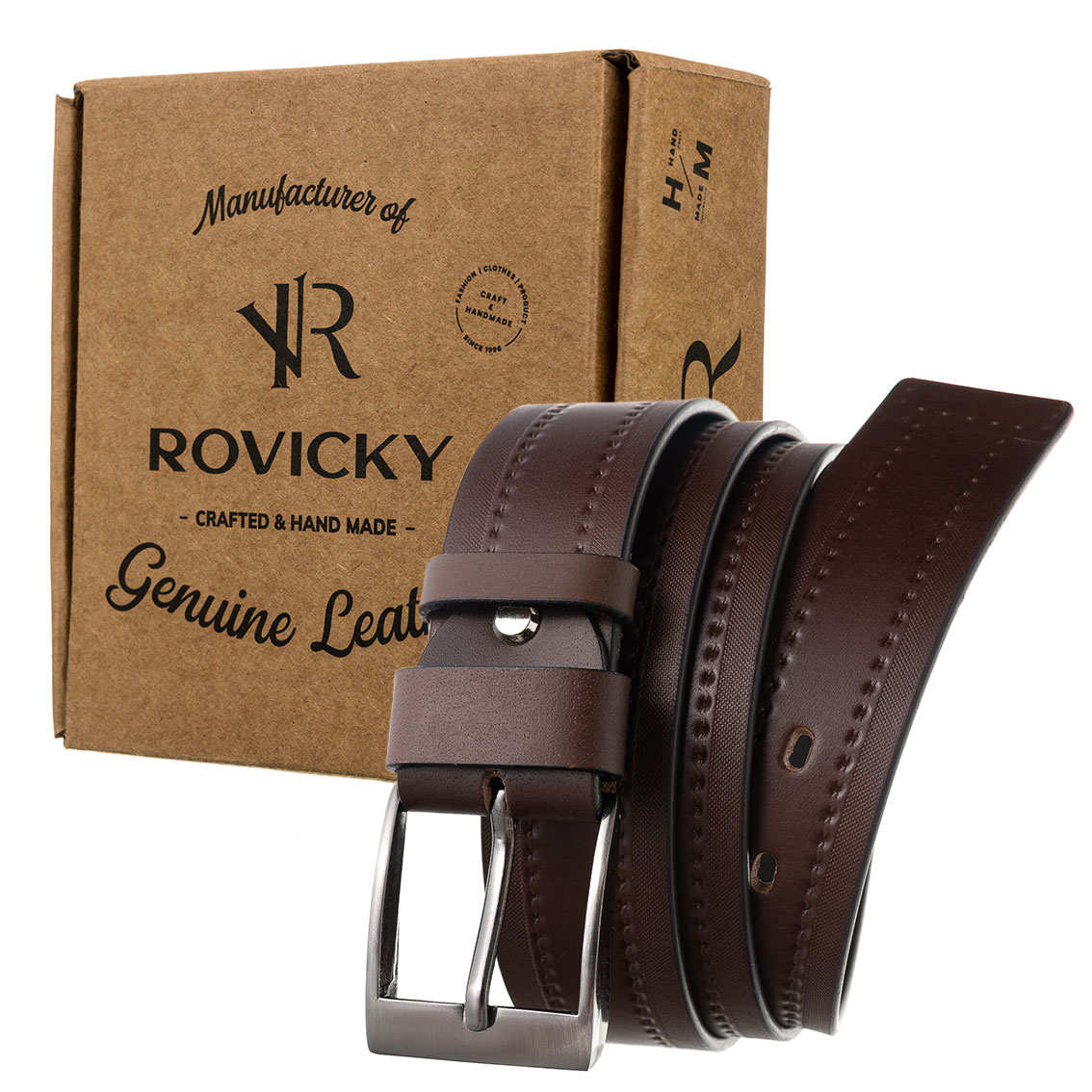 

Skórzany pasek męski brązowy szeroki Rovicky