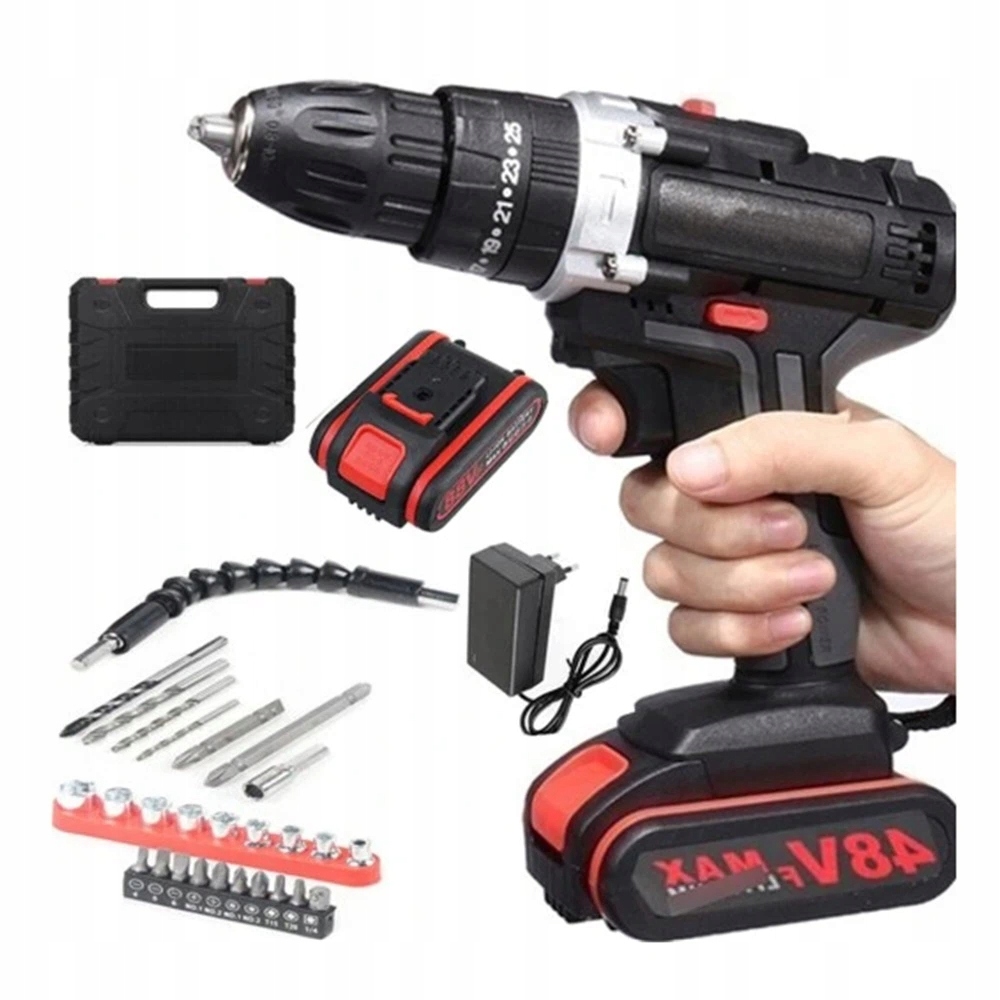 Aku Vrtačka 48V 2 akumulátory 1450 ot/min Vrtáky Kufr Komplet