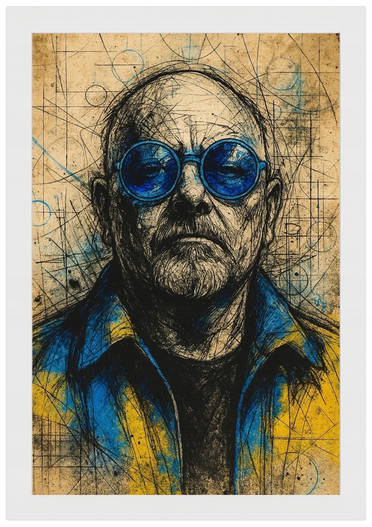 Plakát Rámeček Dřevo Grafika Portrét Skica Muž Kresba 40x60