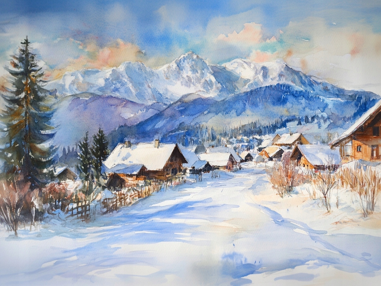 Obraz Na Plátně Canvas Krajina Pohled Na Hory Tatry Zima Sníh Vesnice Domy 80x60