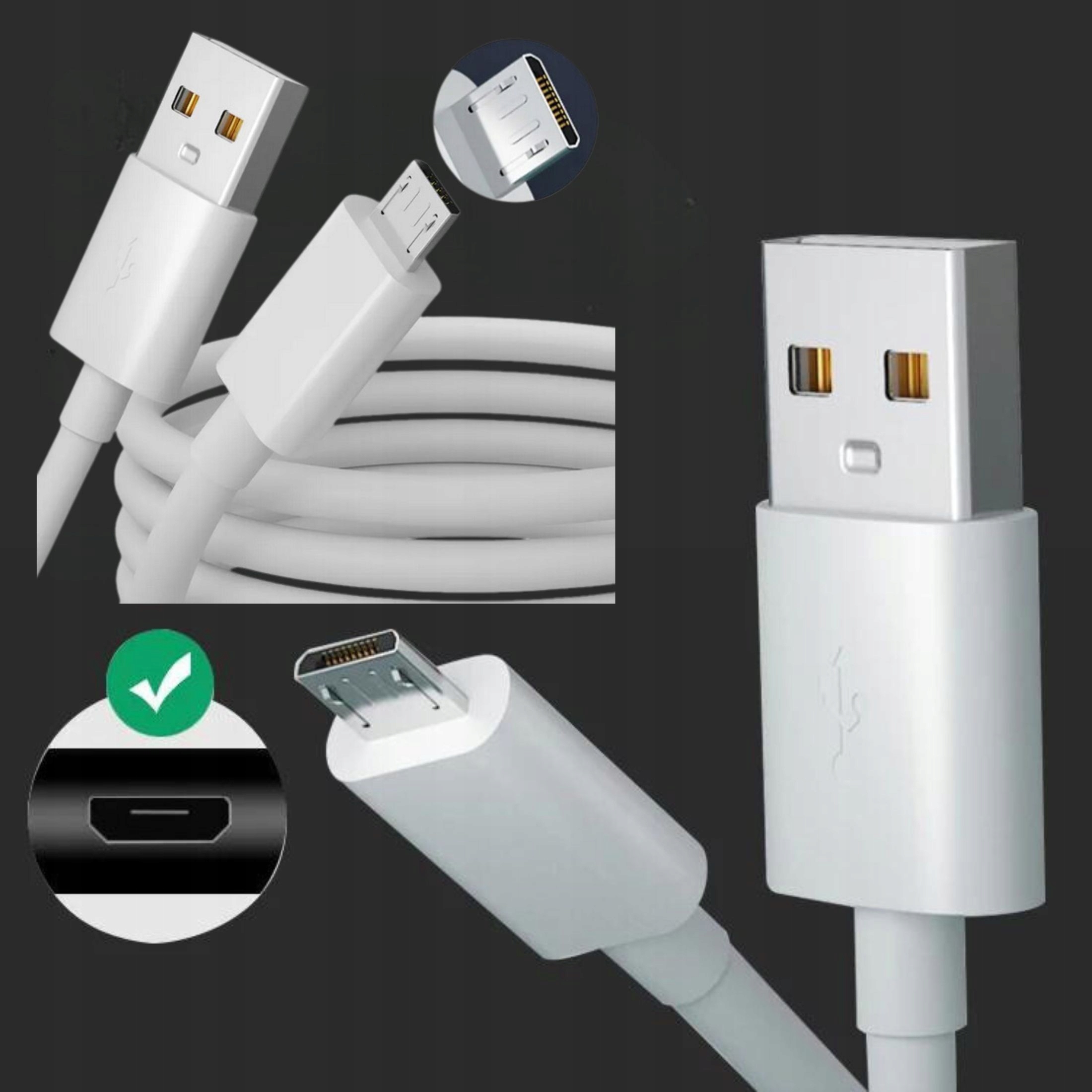 KABEL DO TELEFONU TYP MICRO USB ŁADOWARKA SZYBKIE ŁADOWANIE MOCNY 1.5M Długość przewodu 1.5 m