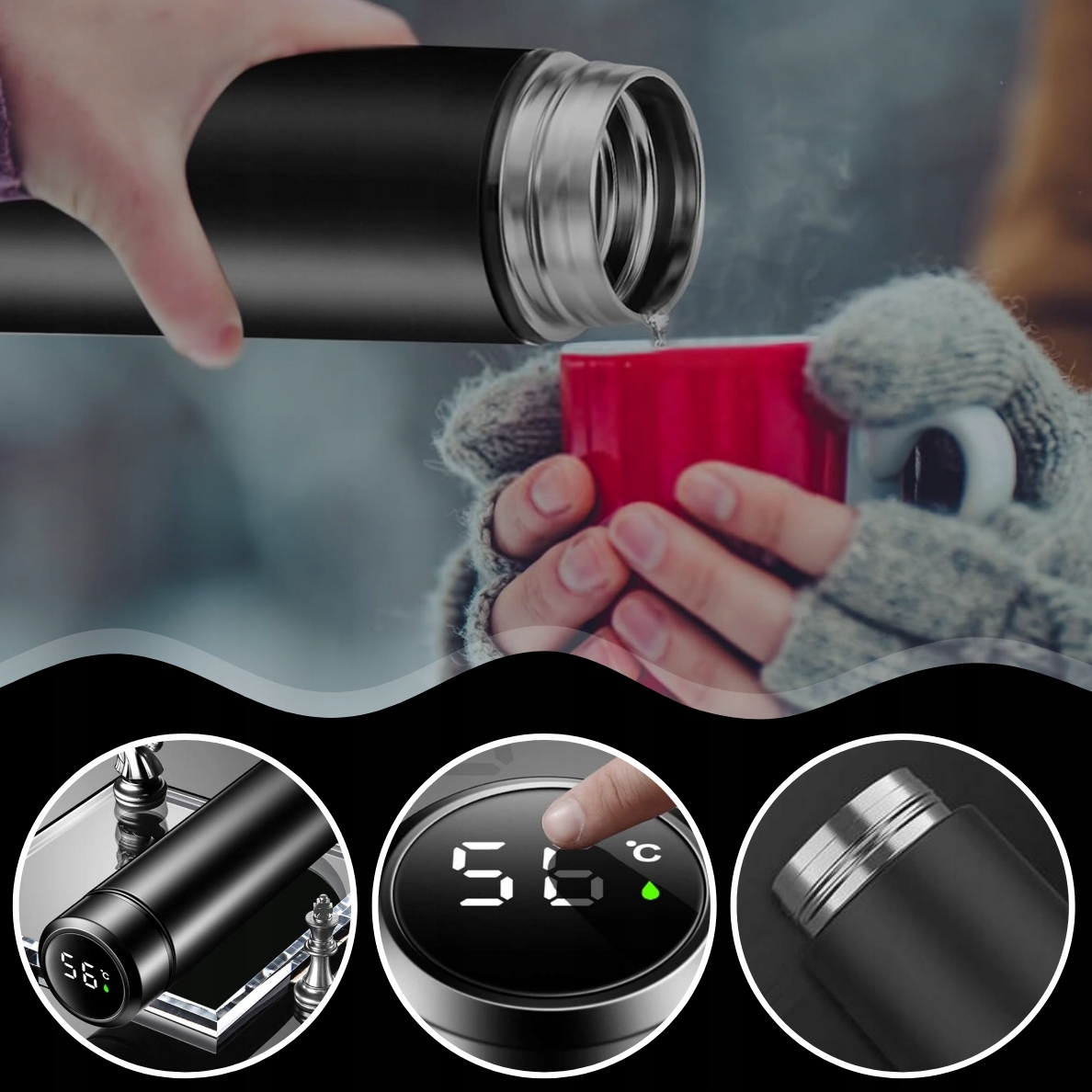 KUBEK TERMICZNY TERMOS NA KAWĘ HERBATĘ DO SAMOCHODU Z WYŚWIETLACZEM 500 ml Marka Smart World