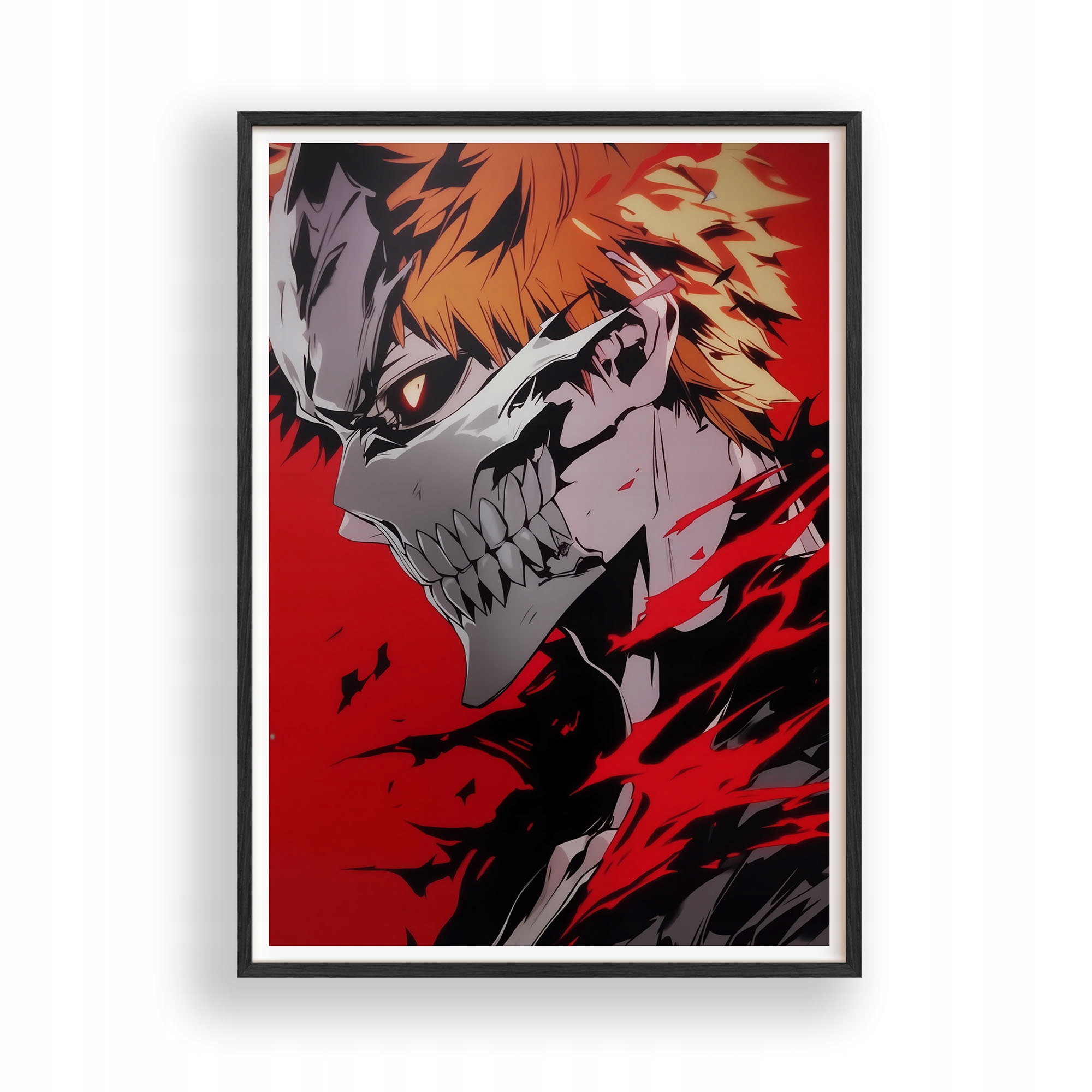 Obraz Bleach Ichigo Hollow Maska Plakát Rámeček Dřevěný Černý 30x42 cm