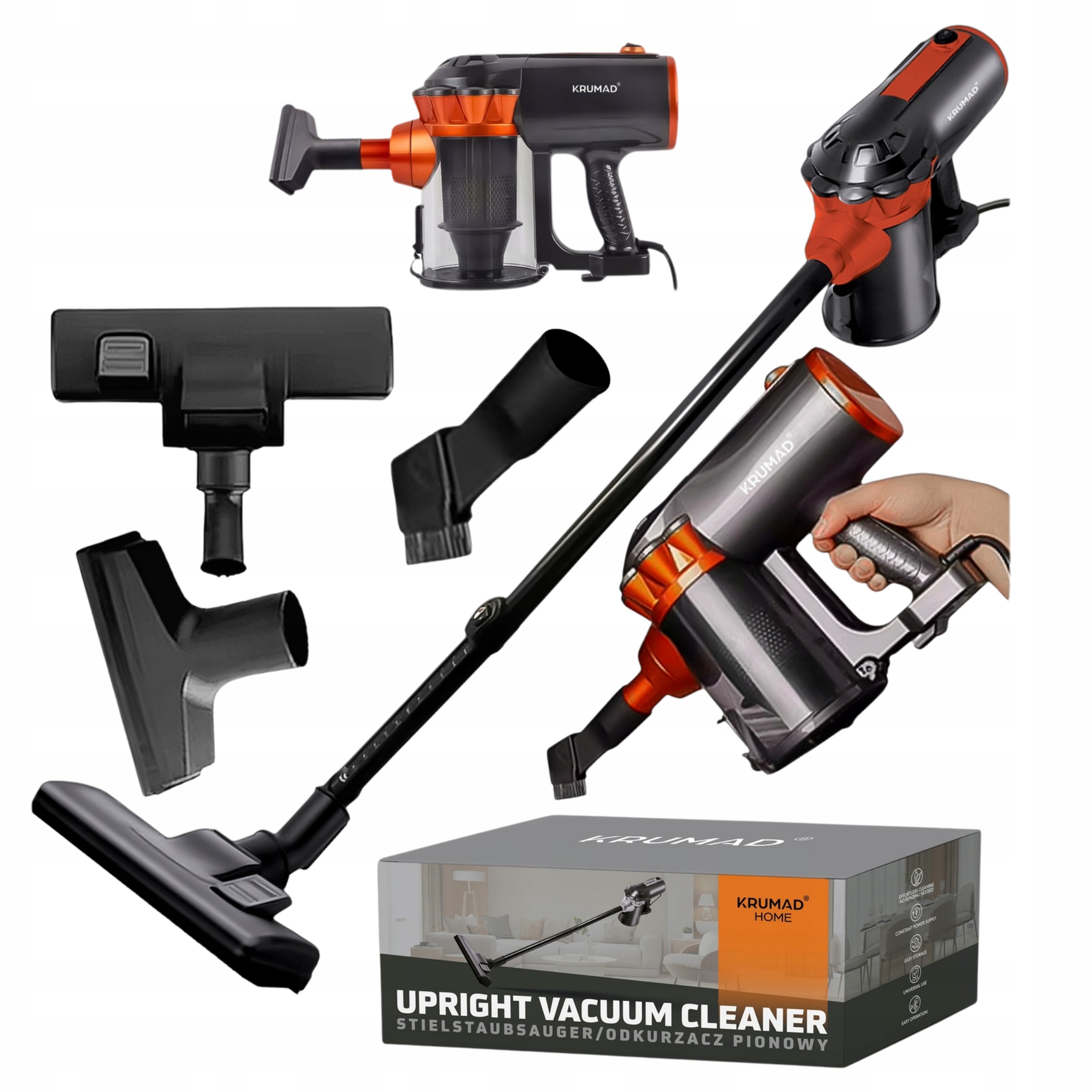 Odkurzacz Ręczny Pionowy Cyklonowy Bezworkowy 600W 5W1 Mocny Lekki Mały