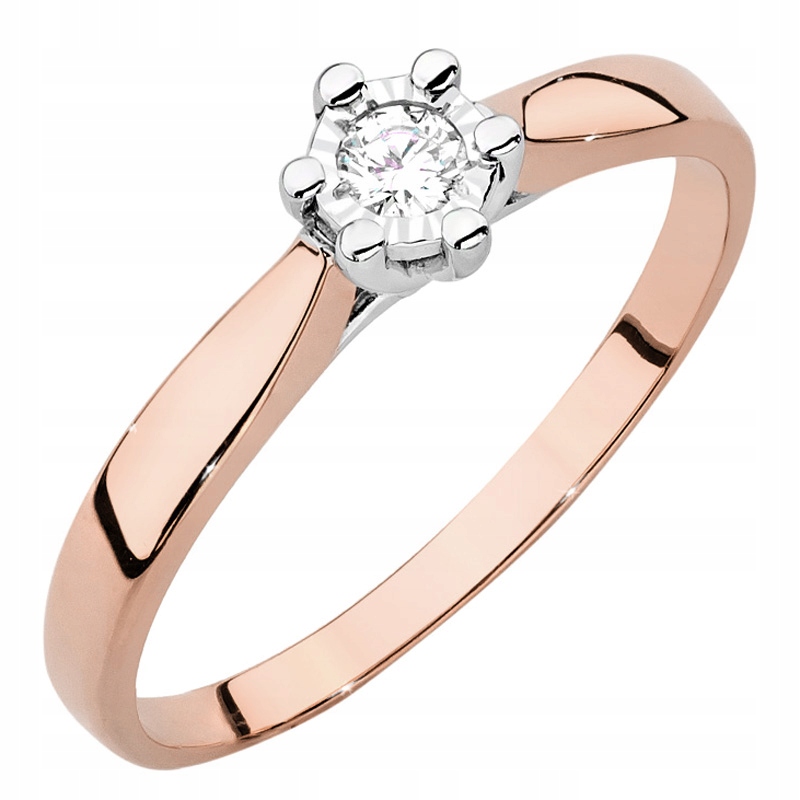 Růžově Zlatý Prstýnek ryzosti 585 s Briliantem 0,08 ct 14k