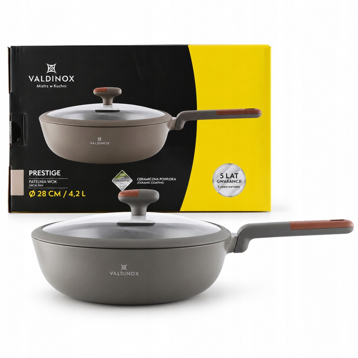 Hluboká pánev4,4 l wok 28 cm pokrývá keramickou povrchovou úpravu Valdinox Prestige