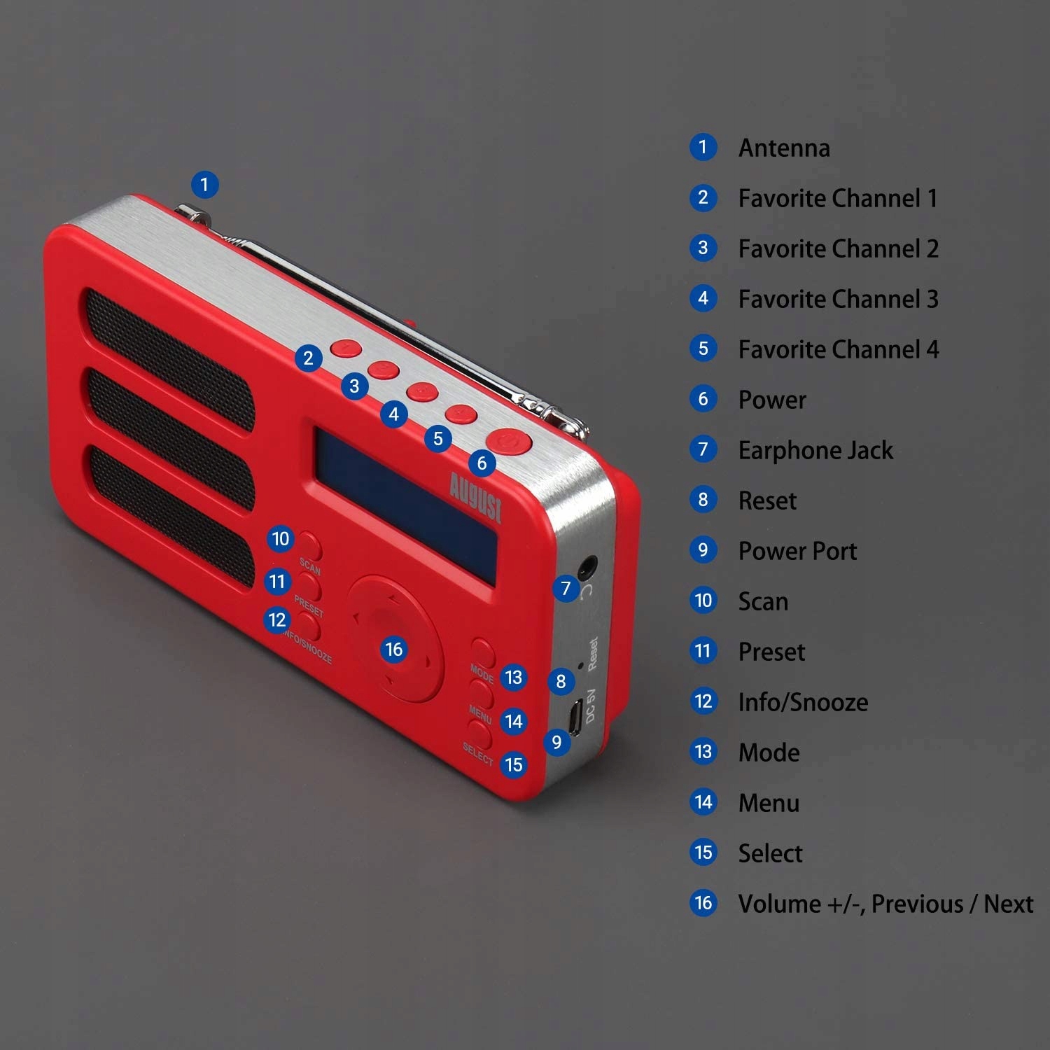 August MB225R radiobudzik radio cyfrowe FM DAB Model MB225R