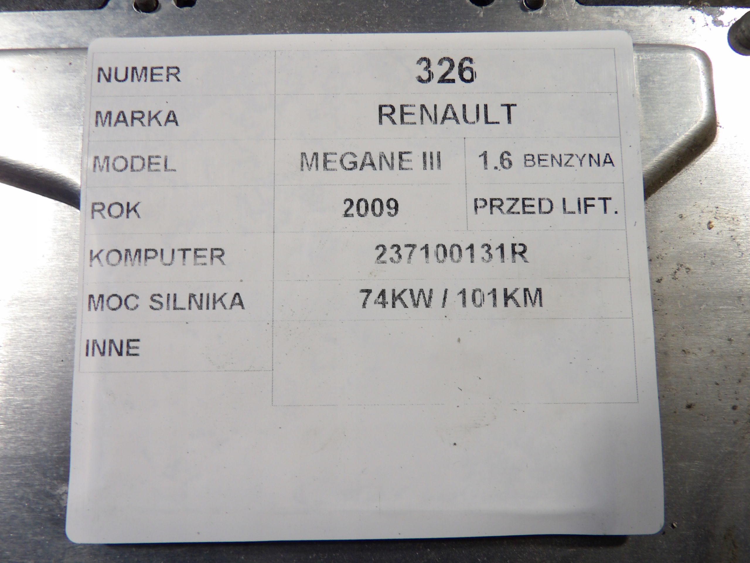 Renault Megane III 1,6 -101 km centralina computer motore 237100131R