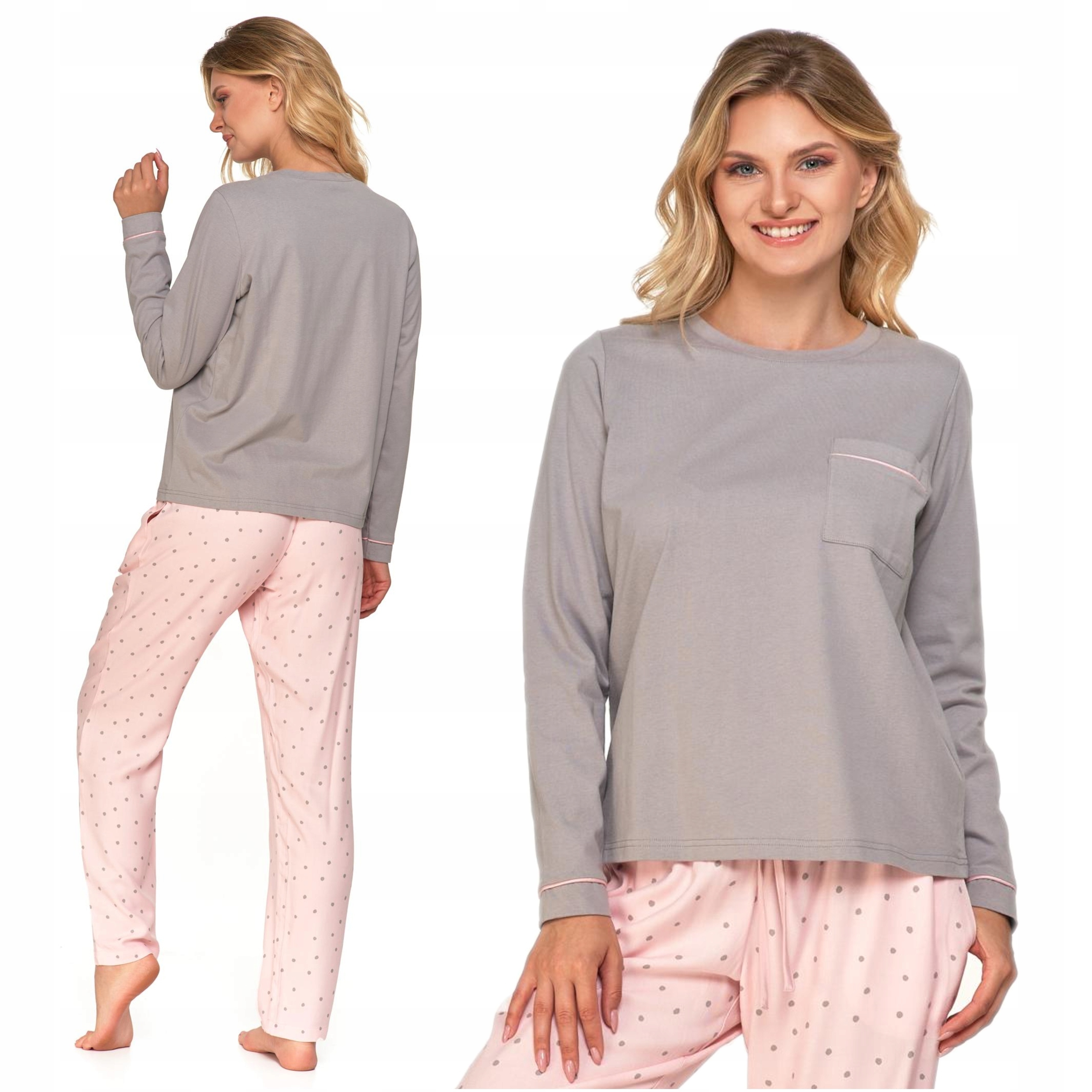 Dámské klasické dvoudílné pyžamo s dlouhým rukávem Hladké kalhoty Moraj XXL