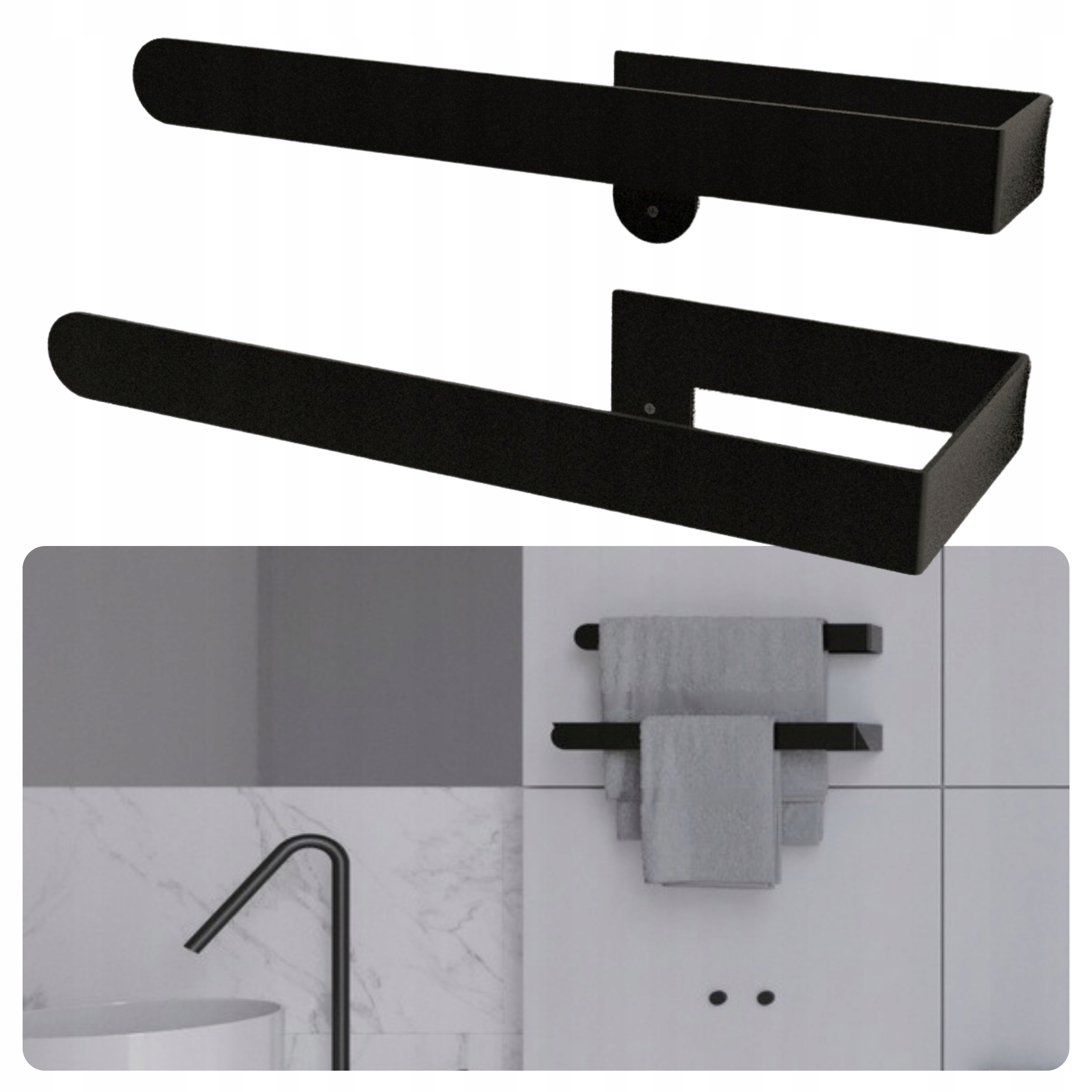 Věšák Na Ručníky Gemini Kovový Tyč Černý Jednoduchý Minimalismus