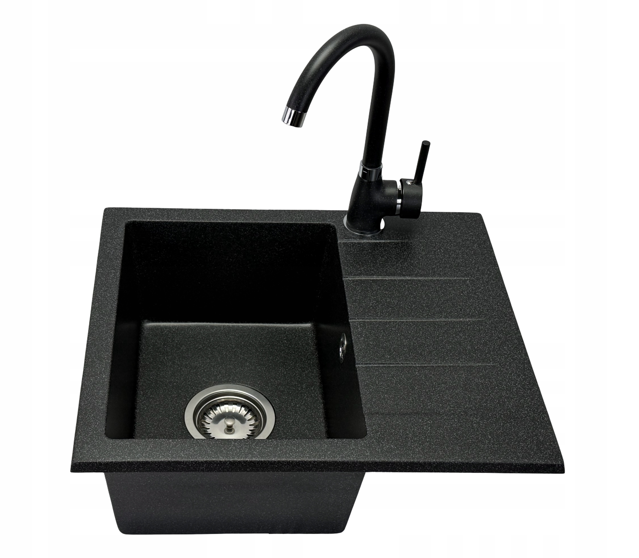 mały zlewozmywak granitowy Campus z ociekaczem do szafki 40 cm bateria