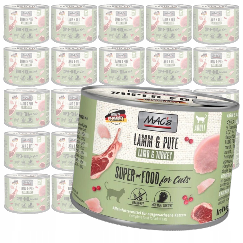 Levně MAC's Cat Mokré Krmivo Pro Kočky Jehněčí Krůta 24x200g
