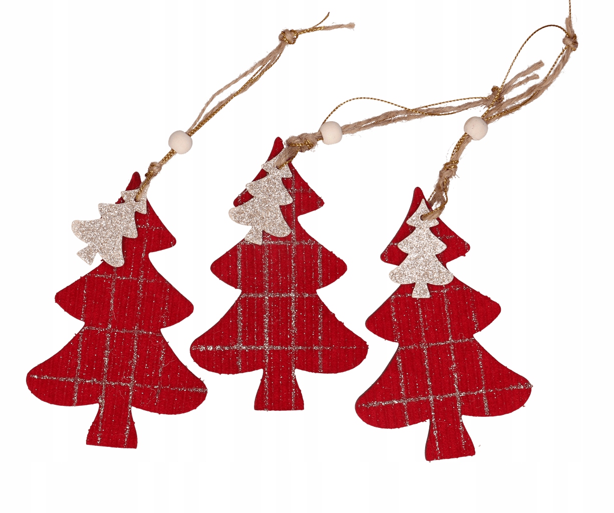 

Drewniane zawieszki choinki bordowe 11cm 6szt