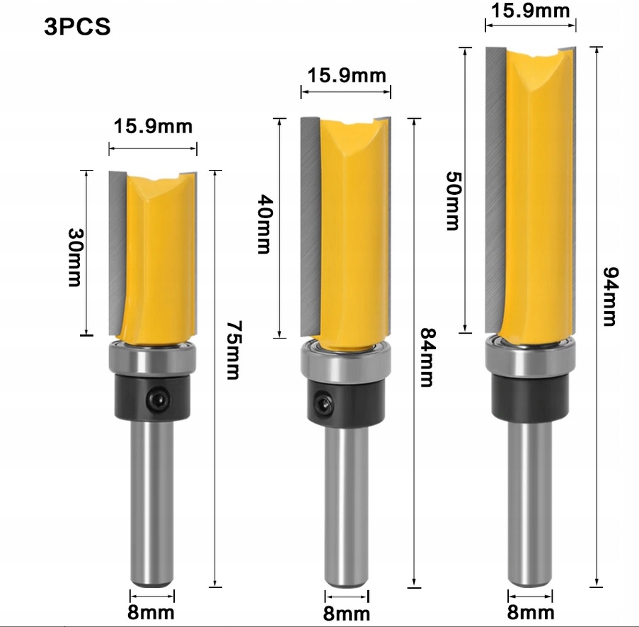 ZESTAW 3 DO WYCINANIA Z SZABLONÓW ,ŁOŻYSKOWANE 8mm