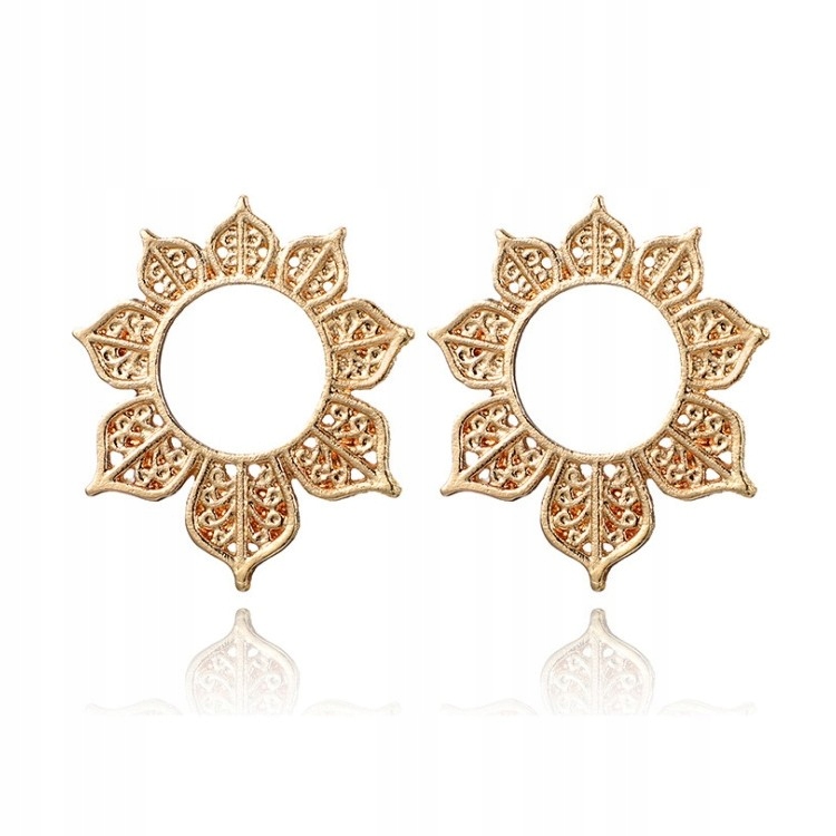 

Egzotyczne złote kolczyki ażurowe słoneczka Glam