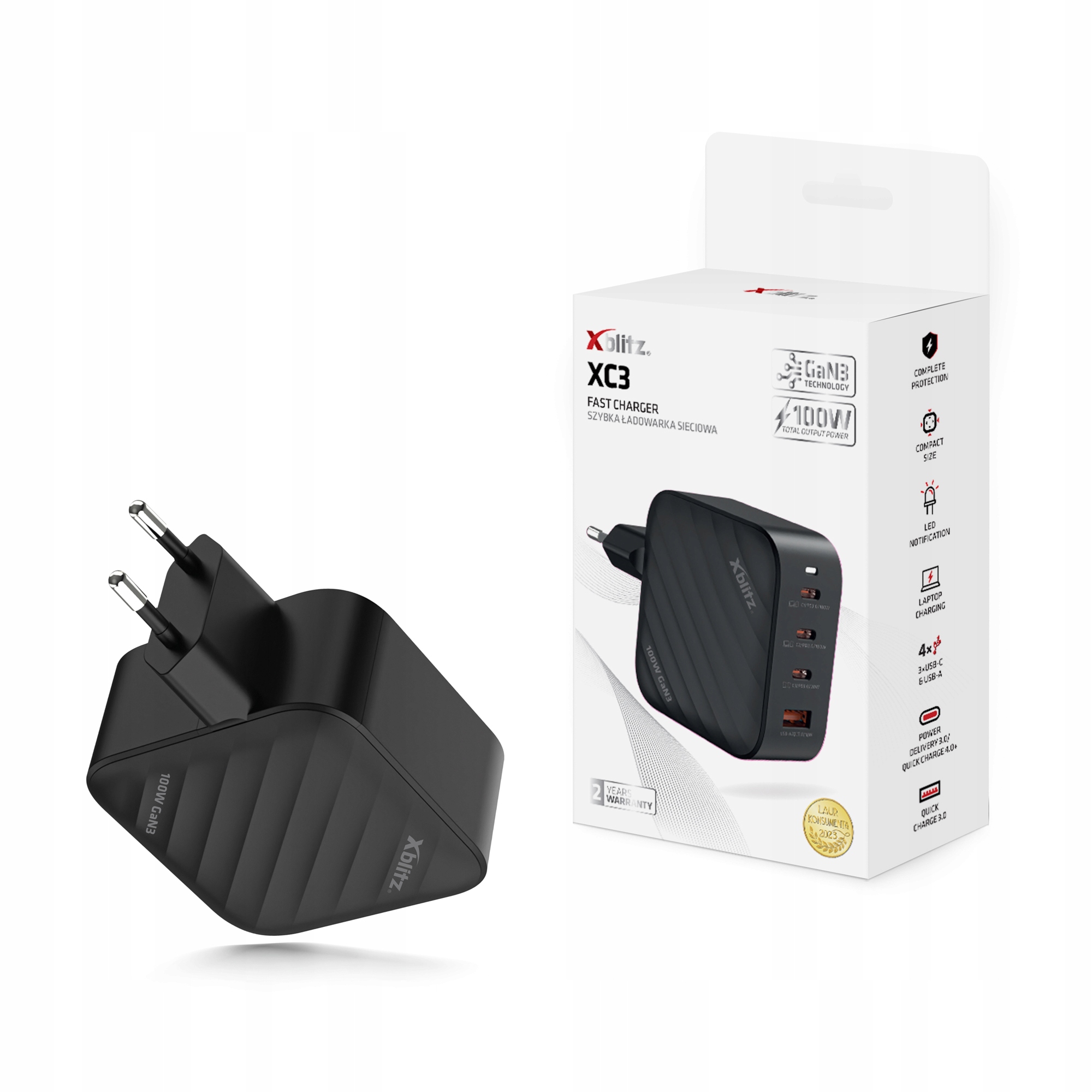 Xblitz XC3 Ładowarka Sieciowa 100W Szybkie Ładowanie Usb C 4 Porty Pd Qc