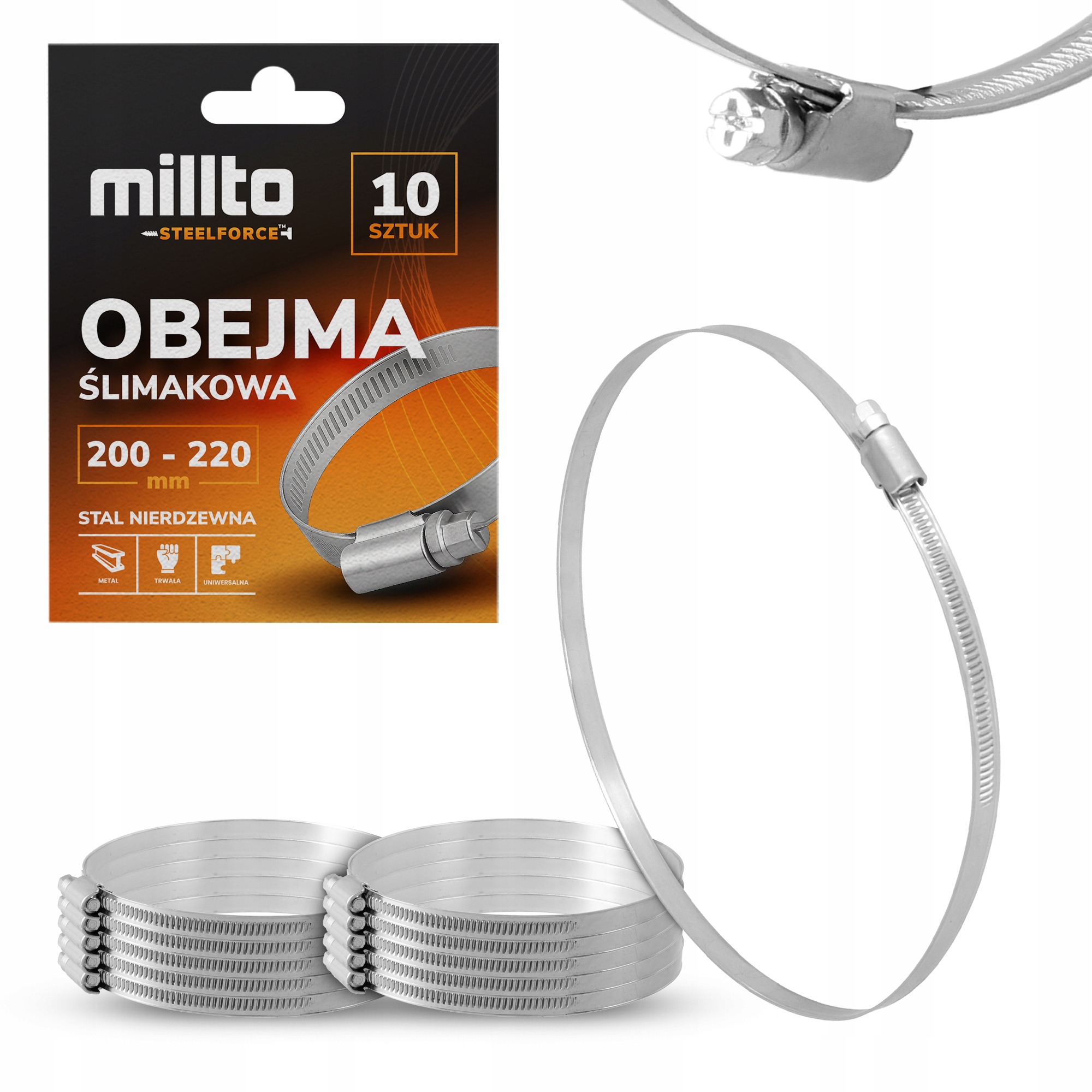 10x Opaska Zaciskowa Metalowa 200-220 Cybant Obejma Ślimakowa Skręcana Nq-m