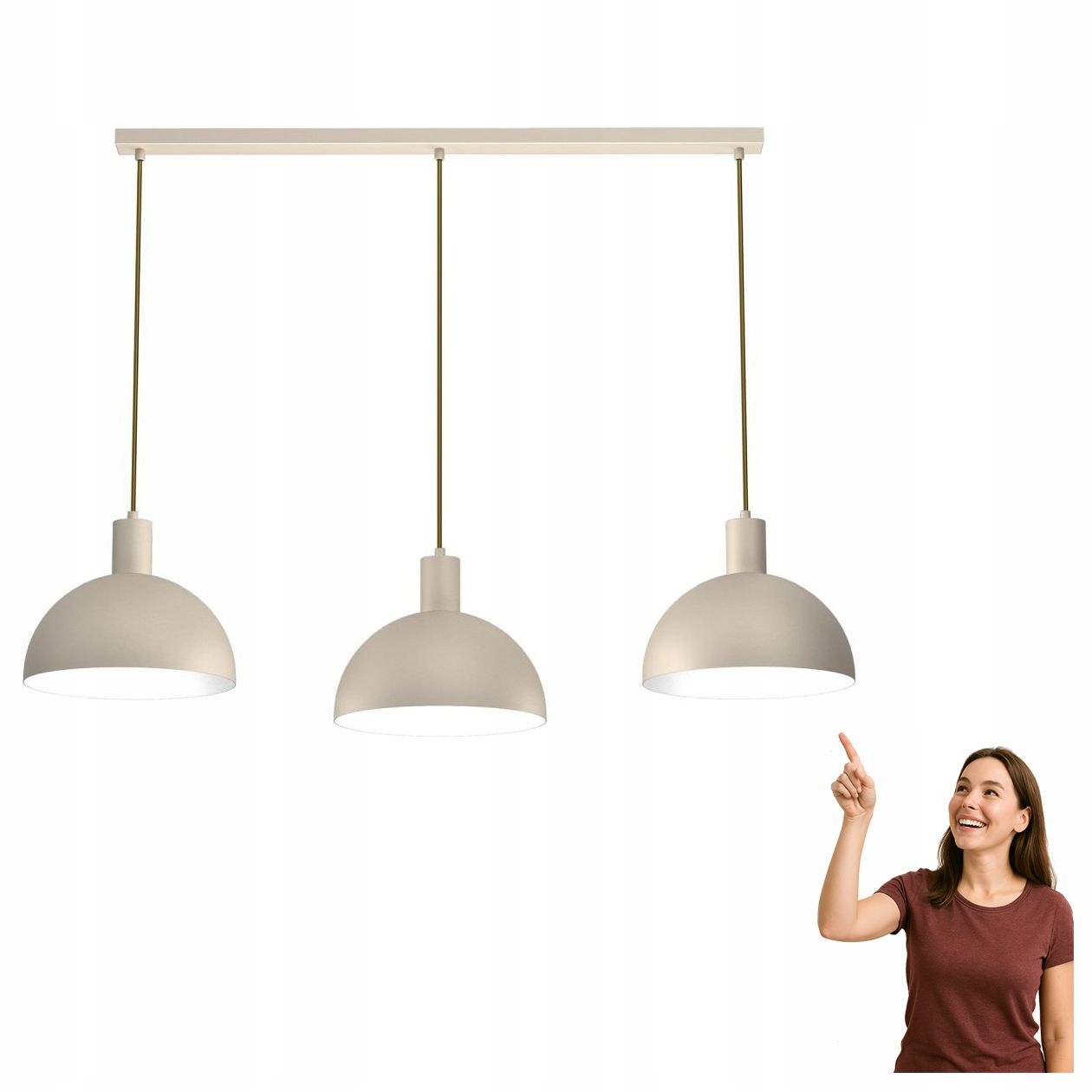 Béžová kovová 3-bodová závesná lampa nad stôl Handa 4309 Luminex