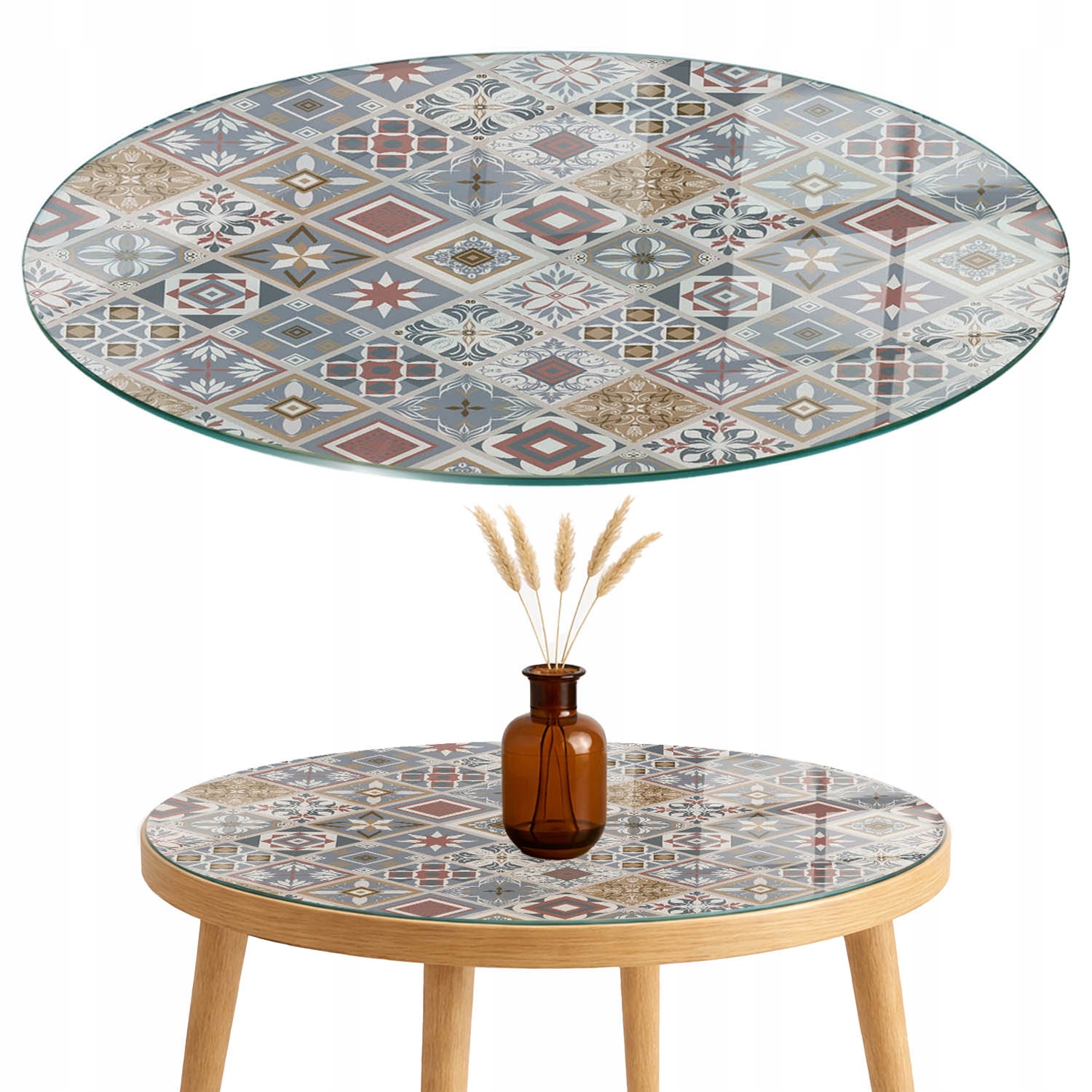Dekorativní skleněná deska s grafikou, mozaikový vzor s ornamenty ø 60 cm