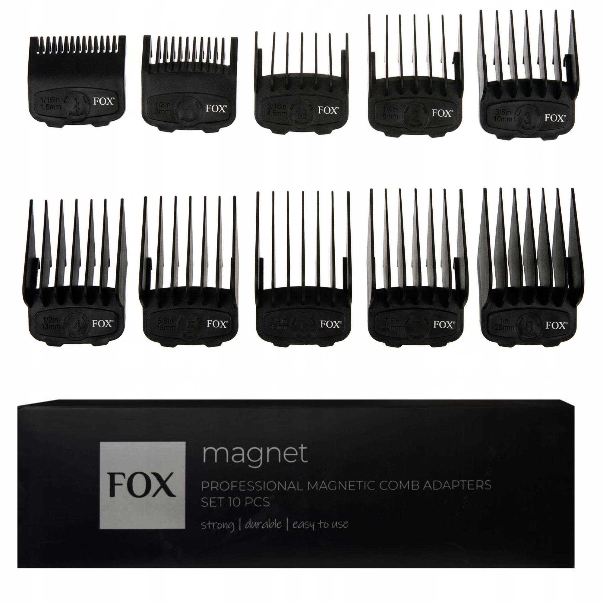 Zestaw nasadek magnetycznych Fox Magnet 10 szt Czarne 1,5-25mm Stojak
