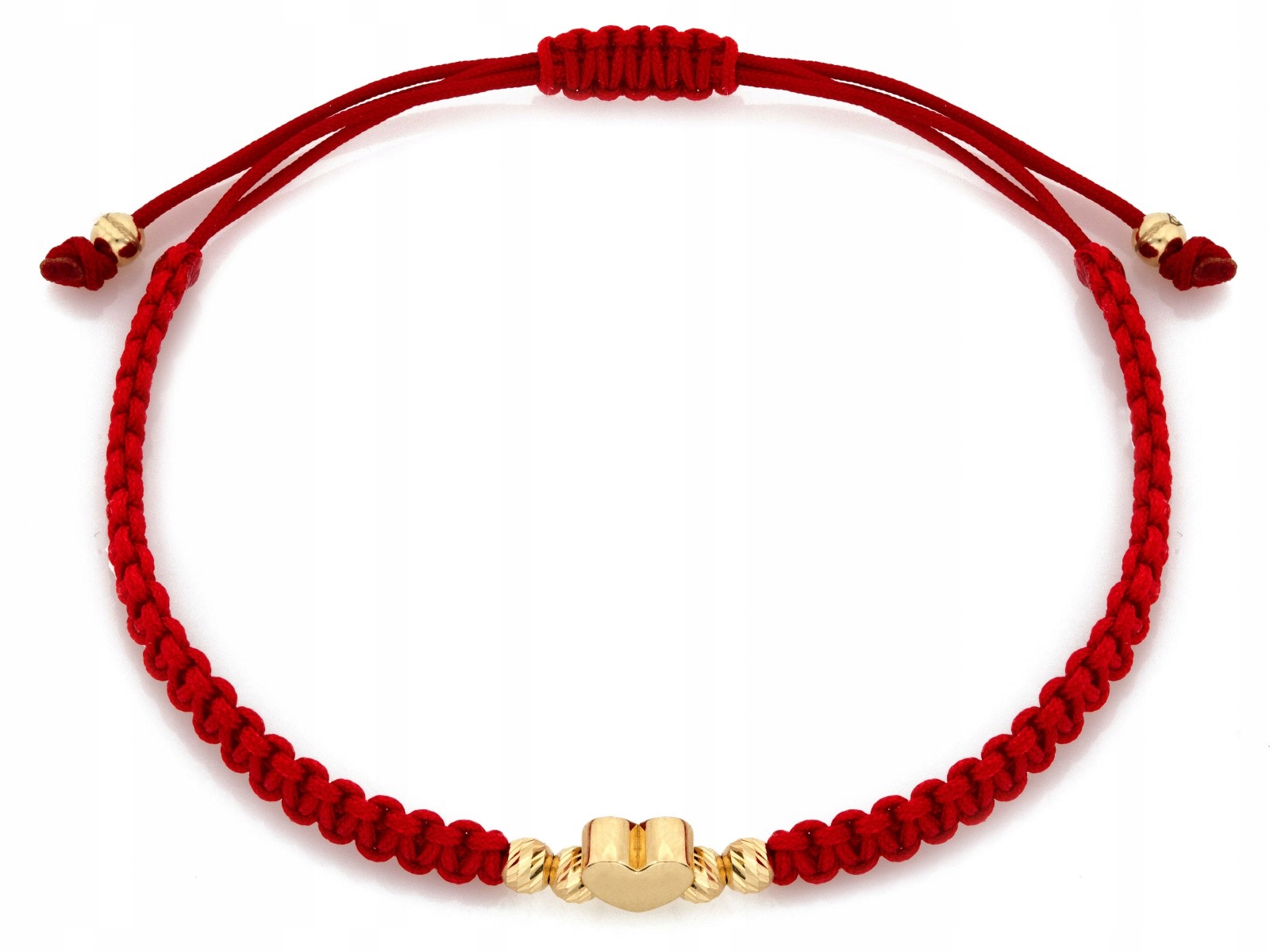 Náramek zlaté srdce pr.585 14k váha 1.99g červený provázek jako dárek