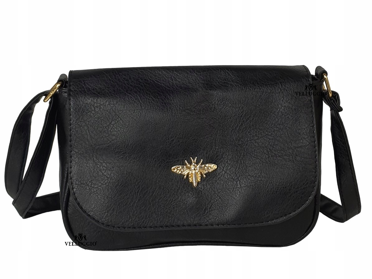 LISTONOSZKA MAŁA TOREBKA DAMSKA KLAPKA NA PASKU PSZCZÓŁKA MUSZKA Marka Velluggio
