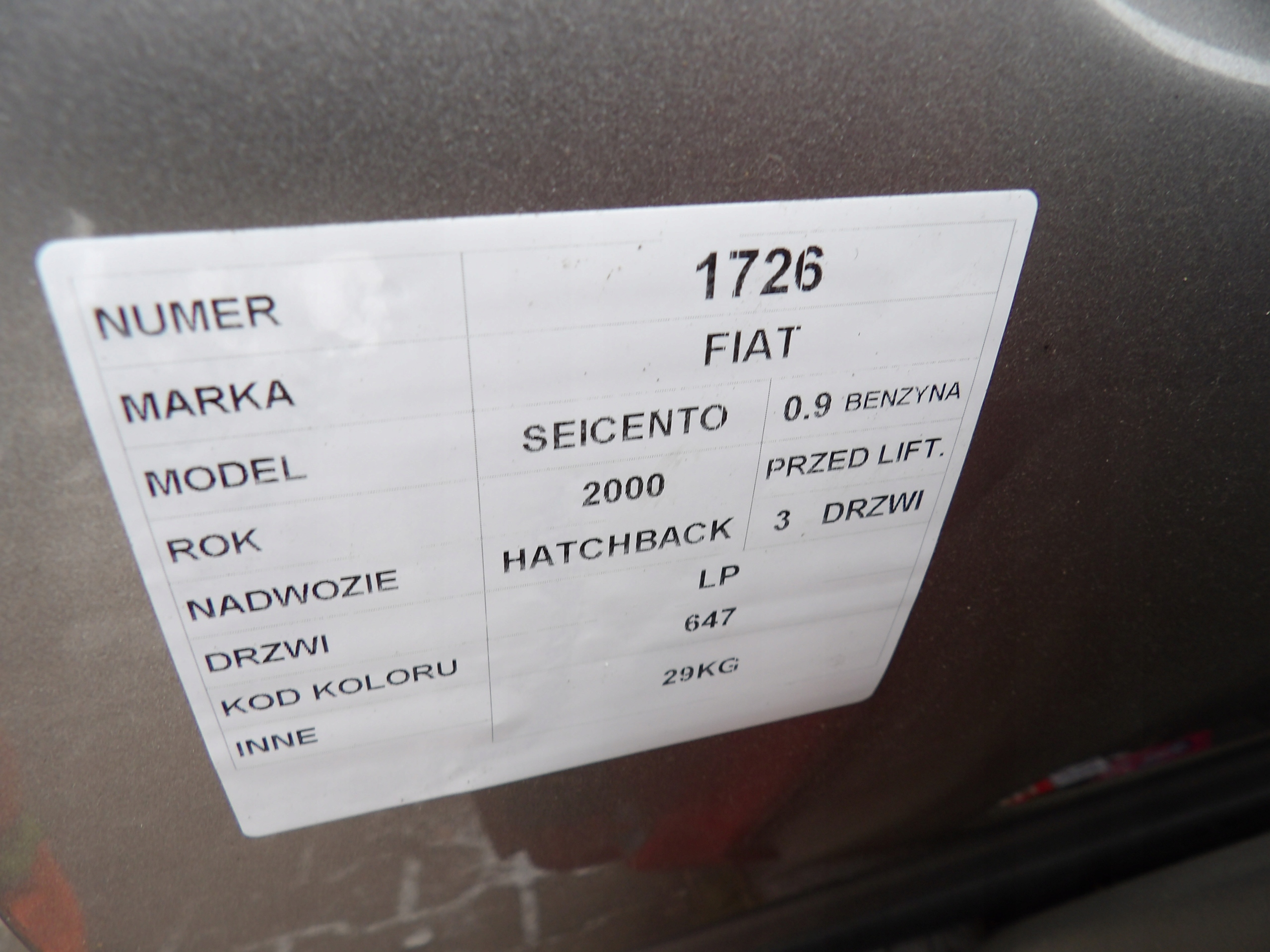 Fiat Seicento door front left lak. 647 HB 3D
