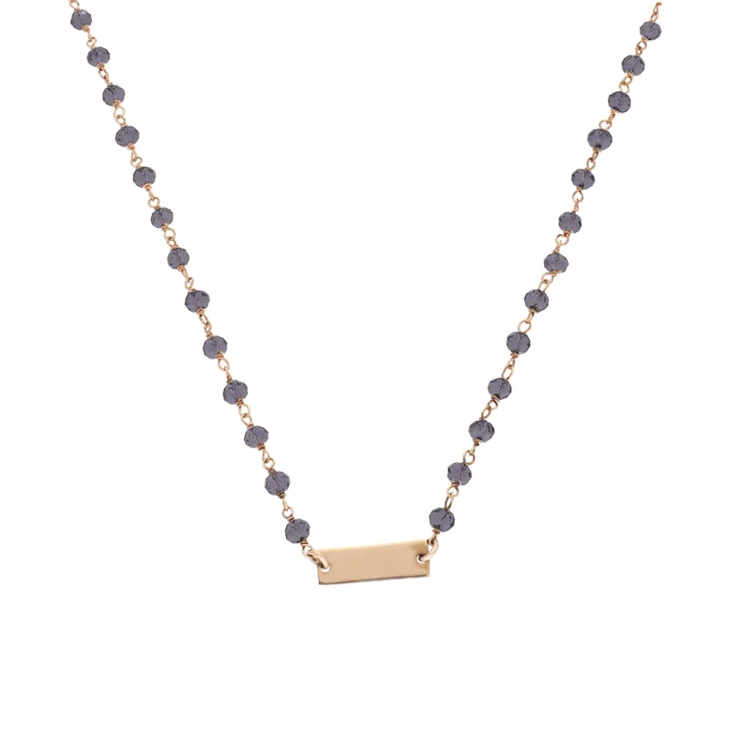 Pozlacený dámský náhrdelník 925 s plechem pod gravírování a růžovými kuličkami R45