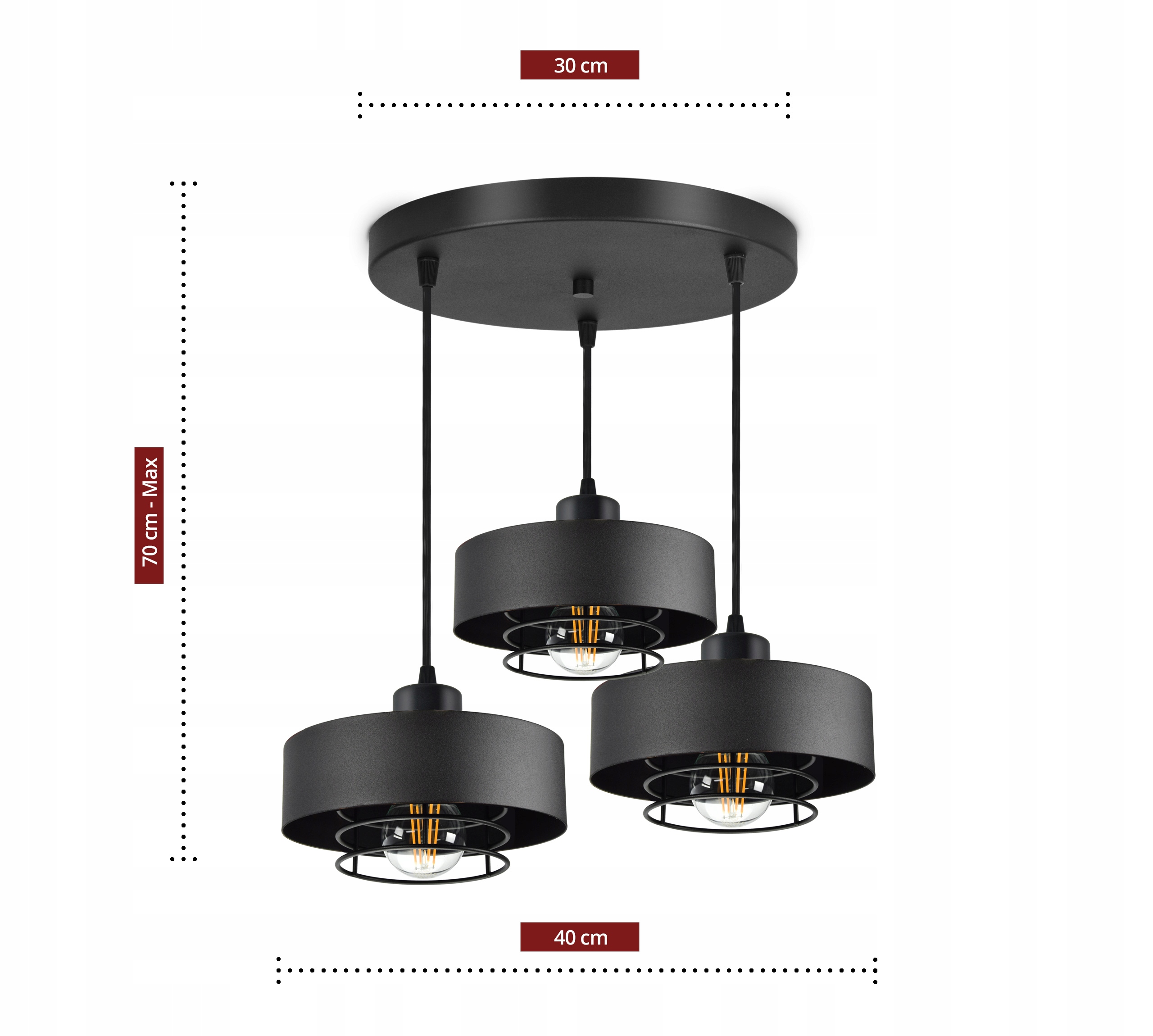 LAMPA WISZĄCA SUFITOWA ŻYRANDOL Czarna LOFT EDISON Długość/wysokość 70 cm