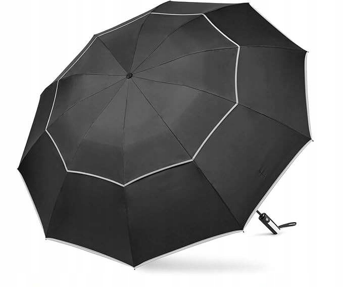 Skládací deštník s reflexním pruhem 10 žeber automatický černý Golfový