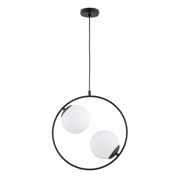 Moderní černá minimalistická závěsná lampa dvě bílé koule Alfa