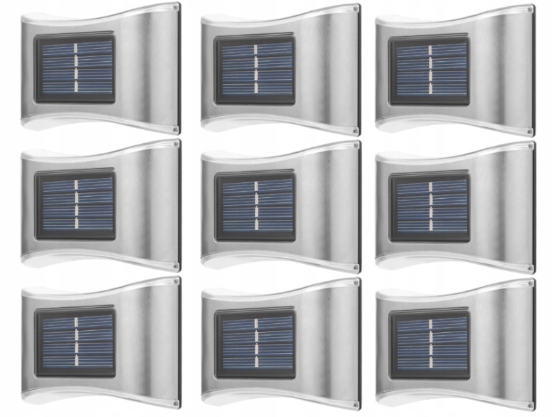 9 x Kovová Led Lampa Stříbrná Solární Nástěnná Lampa Venkovní Soumrakový Senzor