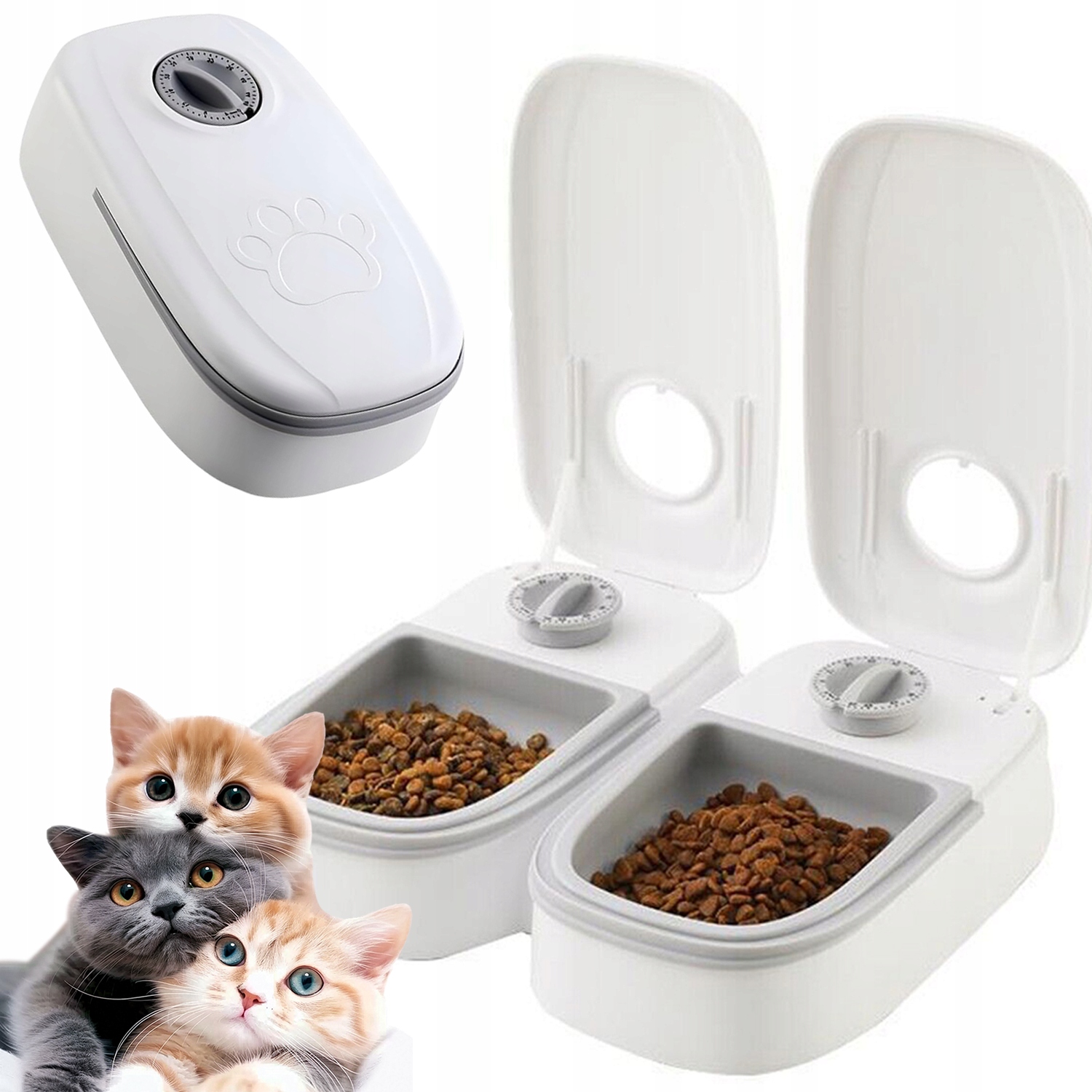 Levně Rozvodové Zásobníky Pro Zvířata S Časovačem 2X 350 ML, Tácek Odolný Proti Opotřebení