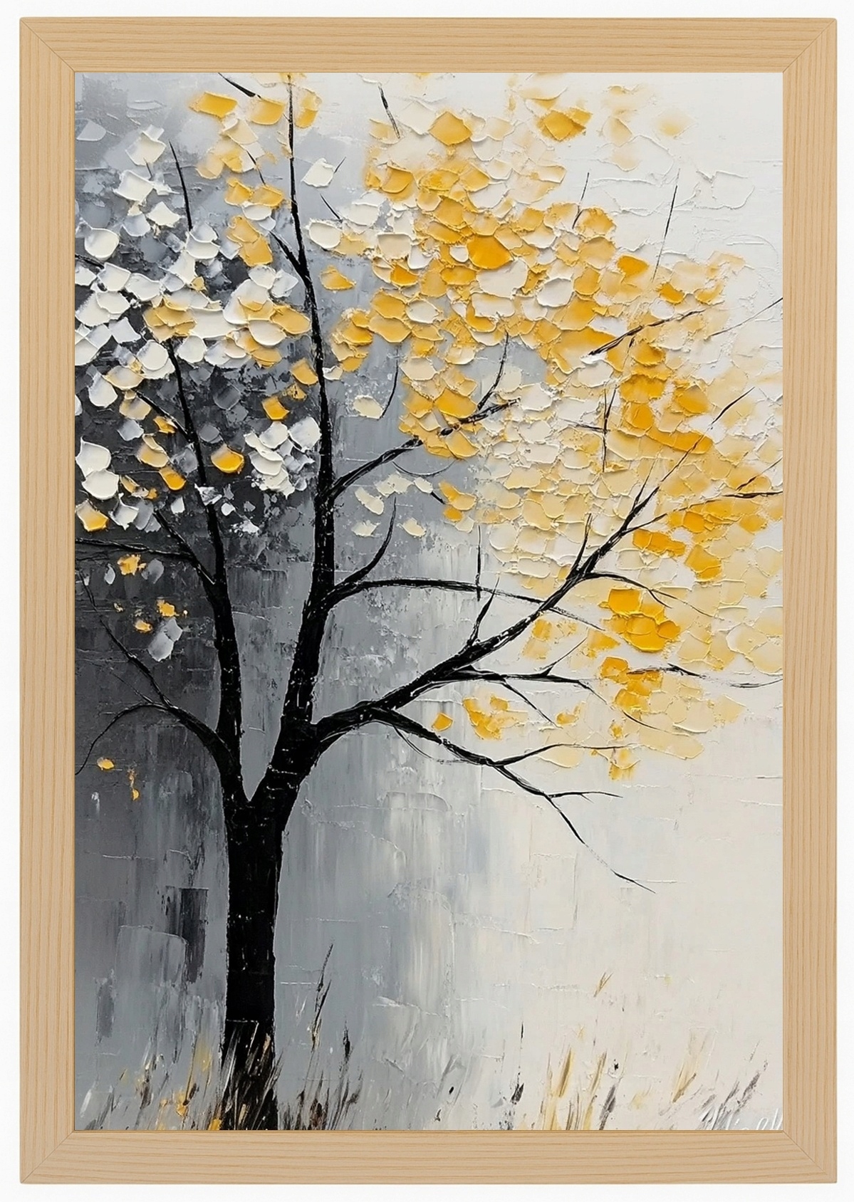 Plakát Rámeček Dřevo Olej Impasto Krajina Podzim Dřevo Mlha 62x93