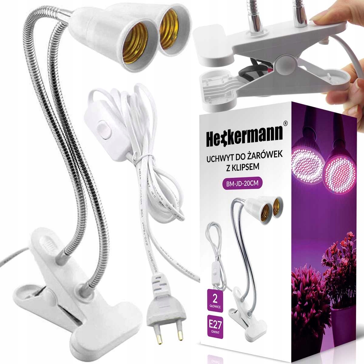 OPRAWKA LAMPA UCHWYT DO UPRAWY ROŚLIN 2x GNIAZDO GWINT E27 + UCHWYT