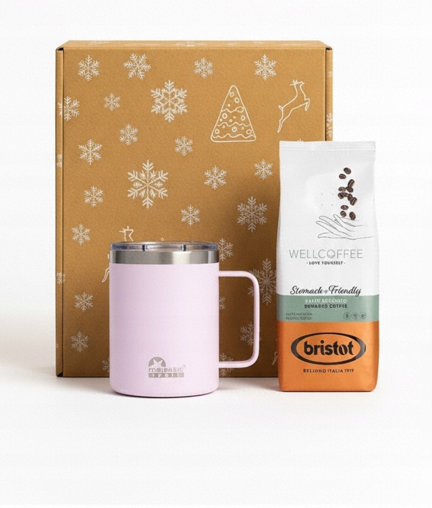 Levně Bristot Jemná mletá káva vánoční sada 200g Gump hrnek růžový
