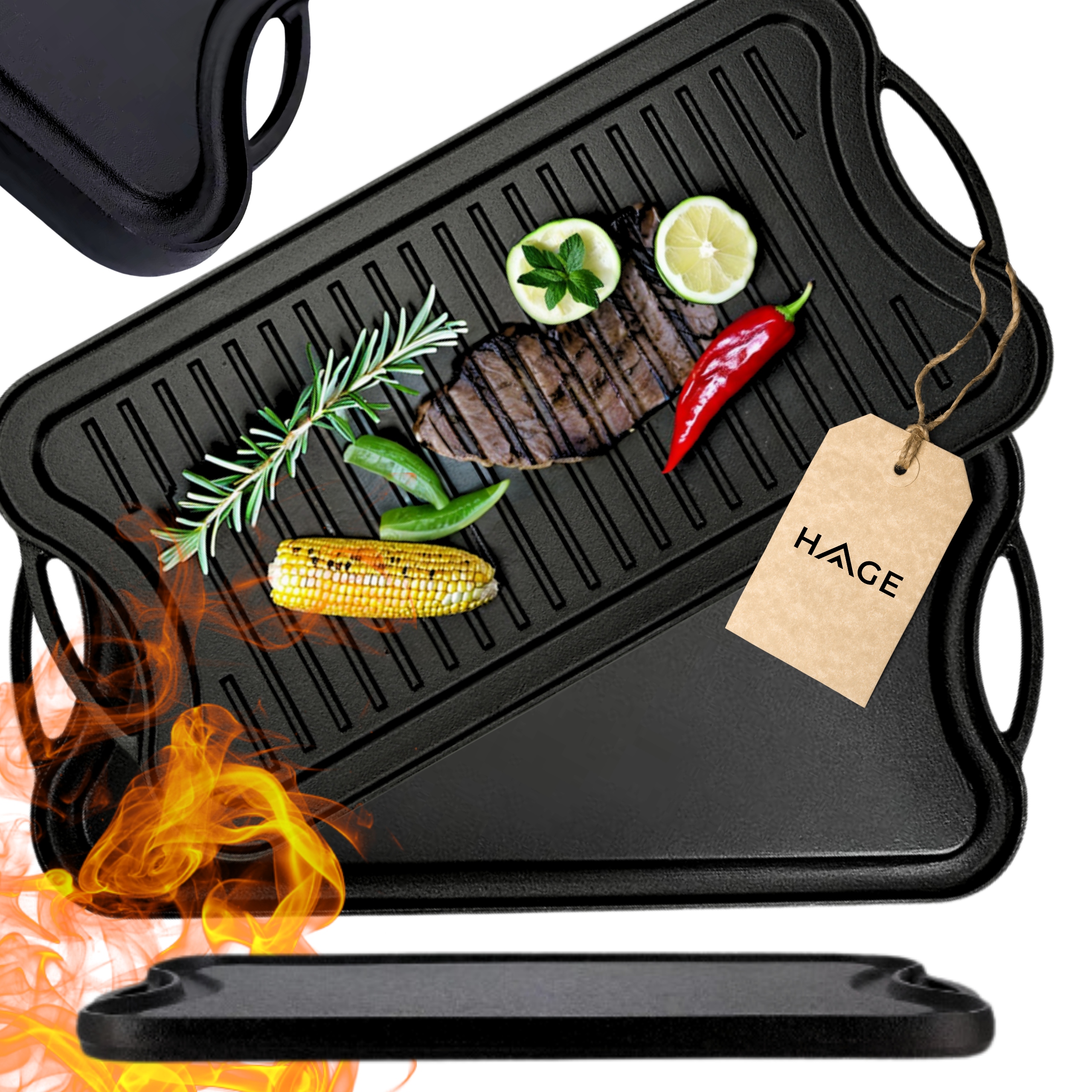 Duża Płyta Żeliwna Dwustronna 51x26 cm Ruszt Grill Ognisko Patelnia