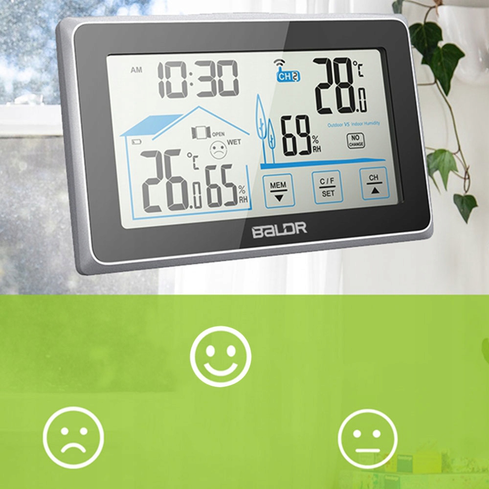 BEZPRZEWODOWA STACJA POGODOWA HIGROMETR ZEGAR Z WYŚWIETLACZEM + CZUJNIK Marka Baldr