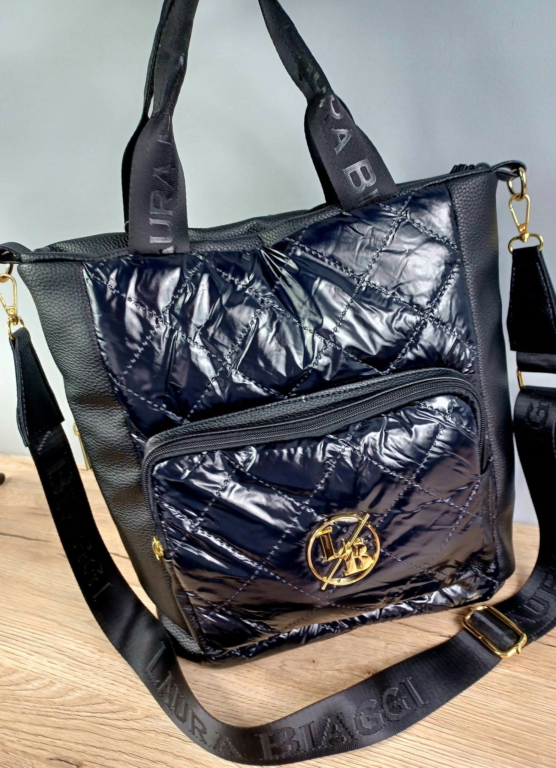 LAURA BIAGGI torebka CZARNA A4 shopper PIKOWANY Styl miejski