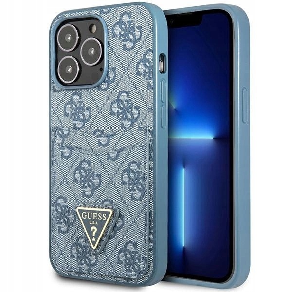 Etui Guess 4G Triangle Logo Cardslot na iPhone 13 Pro 13 niebieskie