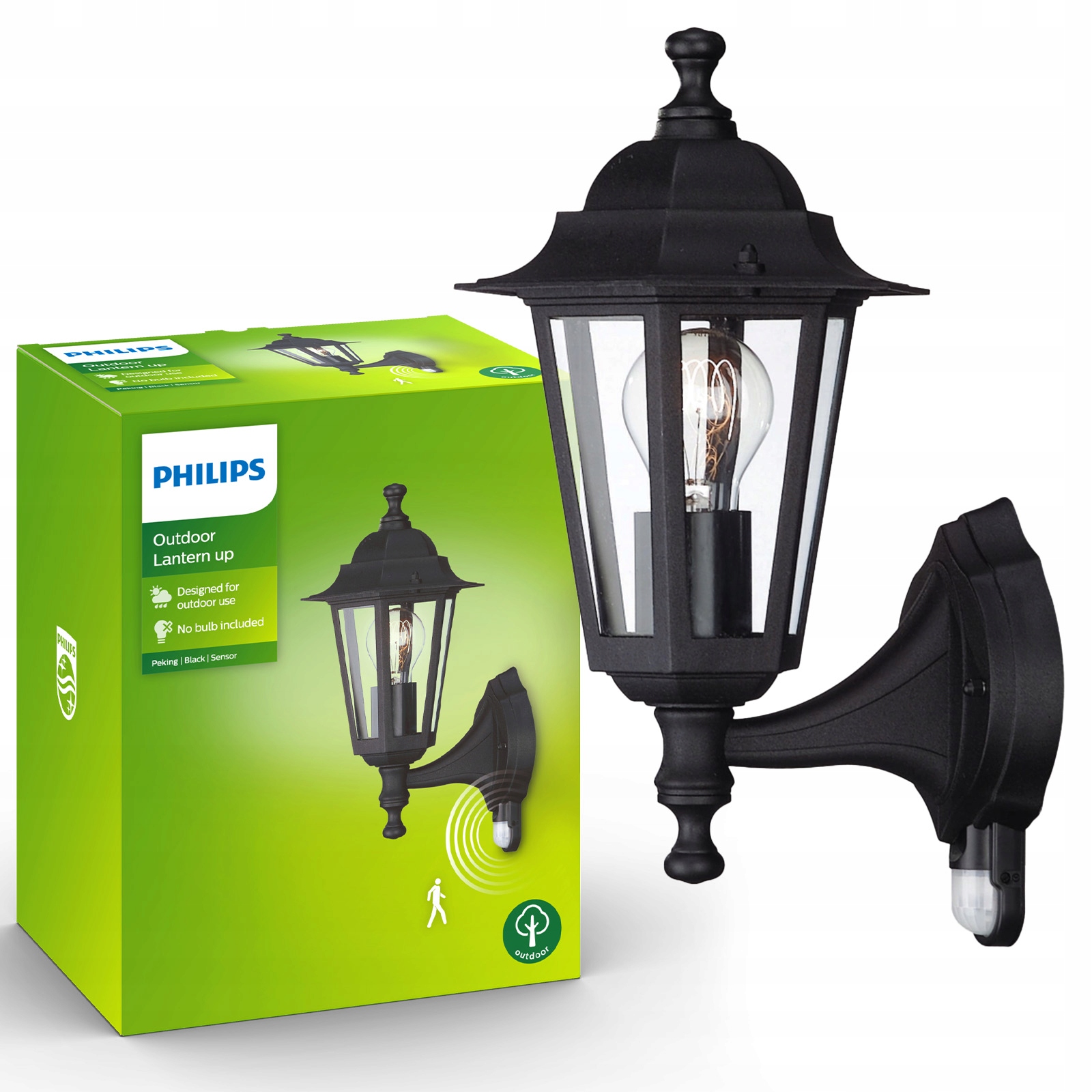 Zahradní nástěnné svítidlo Fasádní lampa E27 IP44 Snímač pohybu soumraku Philips