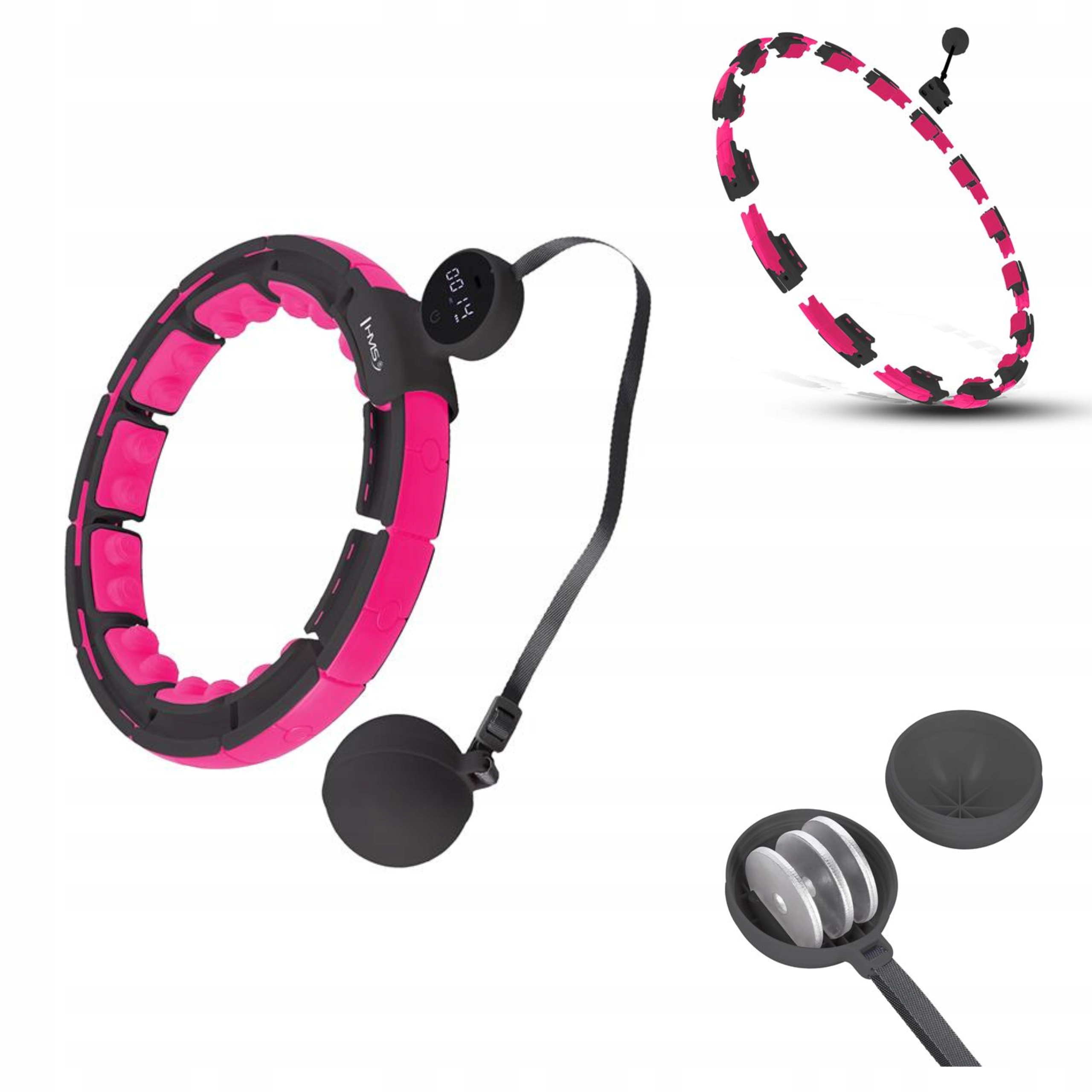 Magnetické hula hoop černo-růžové pro cvičení a masáž