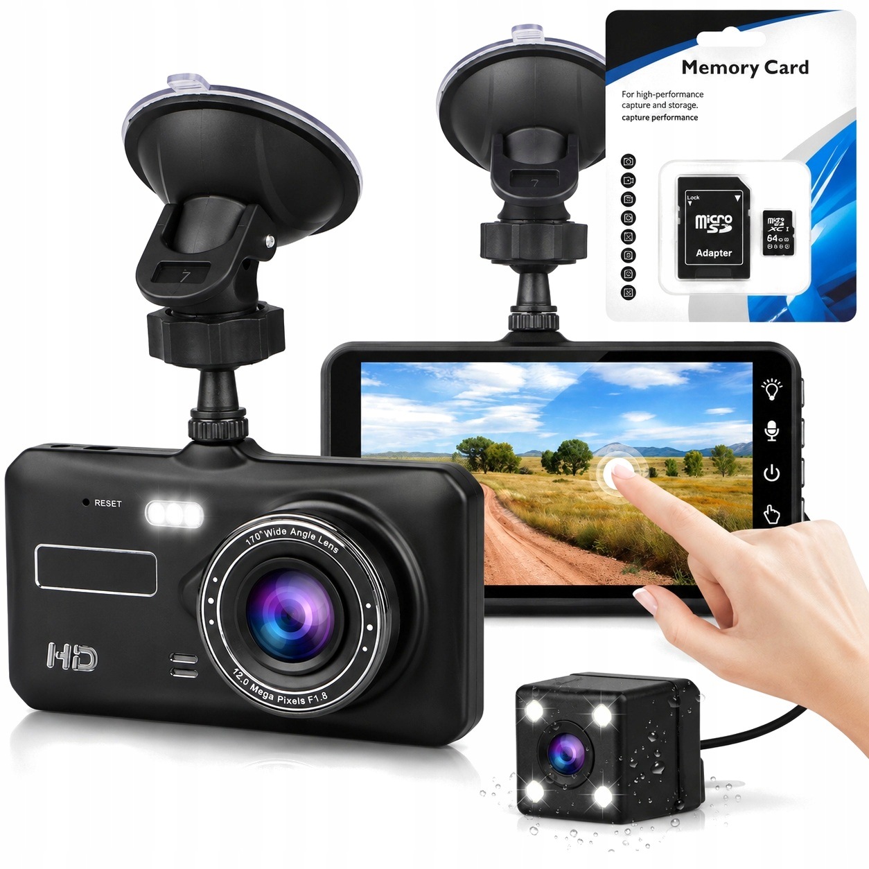 Videorekordér do auta, přední zadní s couvací kamerou karta 64 Gb 170°