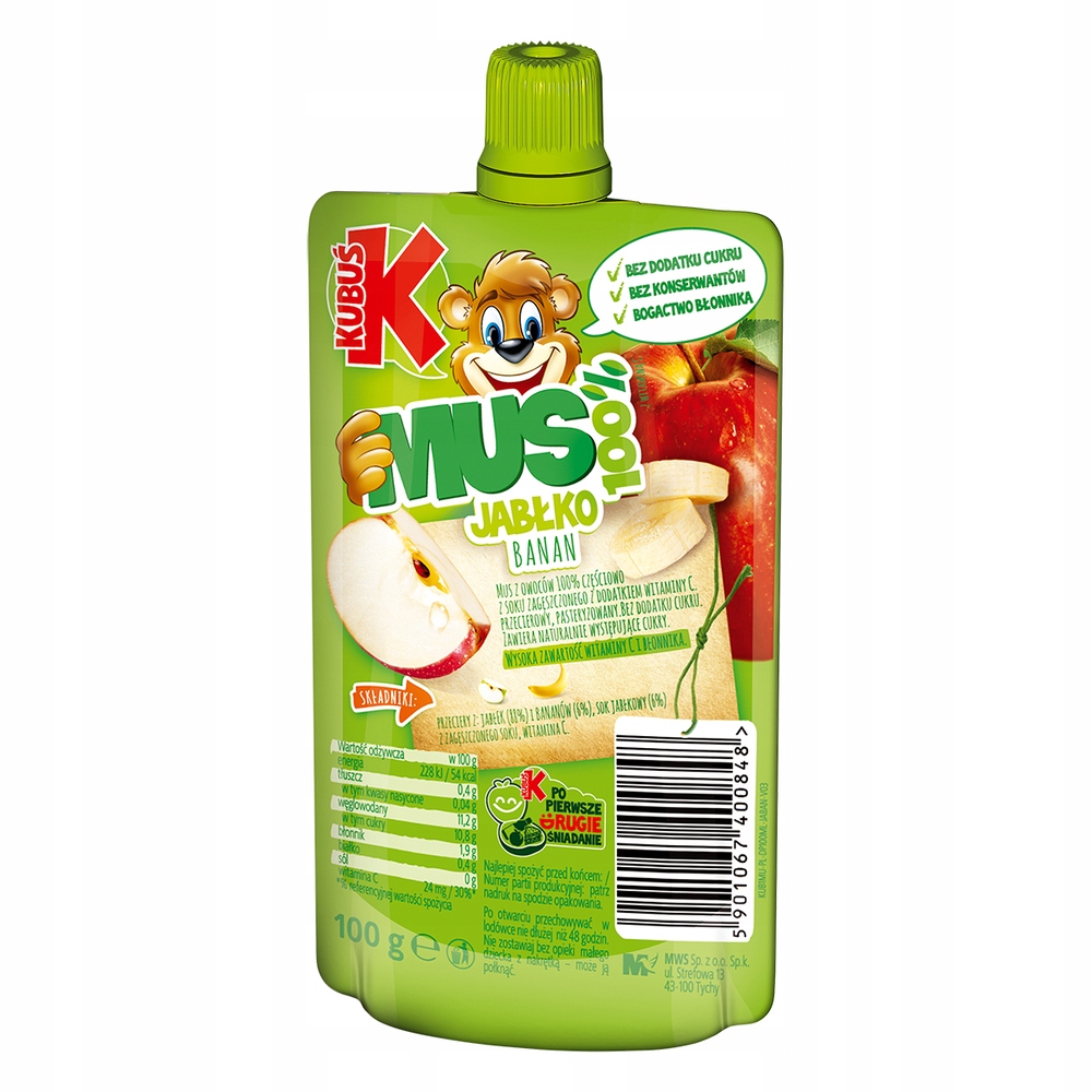 Kubuś Mus 100% jabłko banan 100g Marka Kubuś